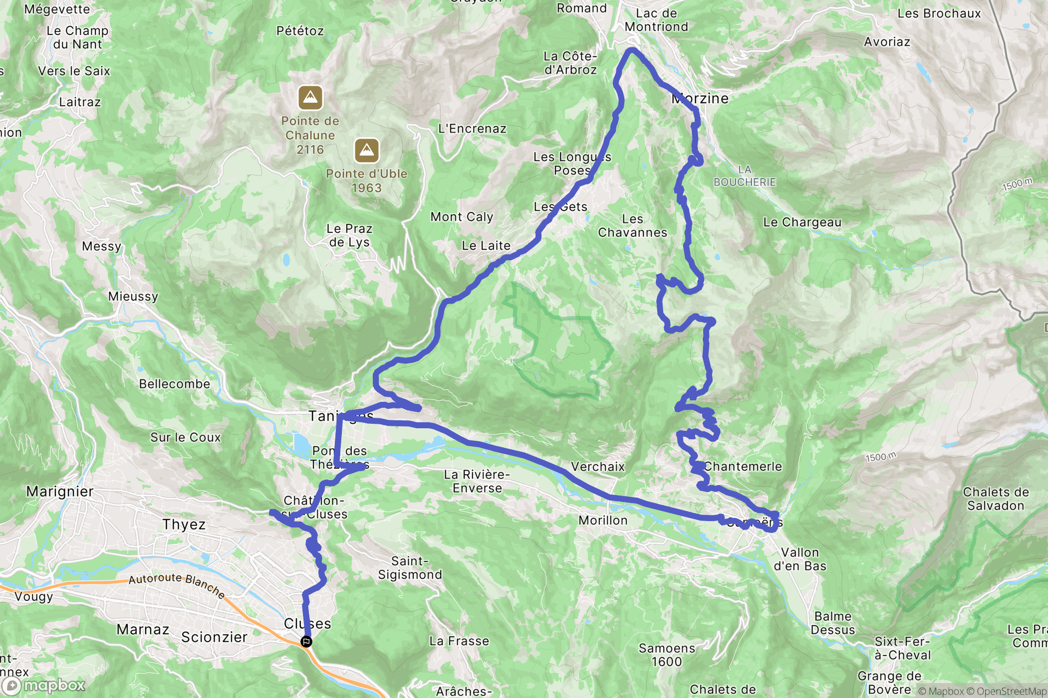 Cluses : carte du parcours de randonnée - France