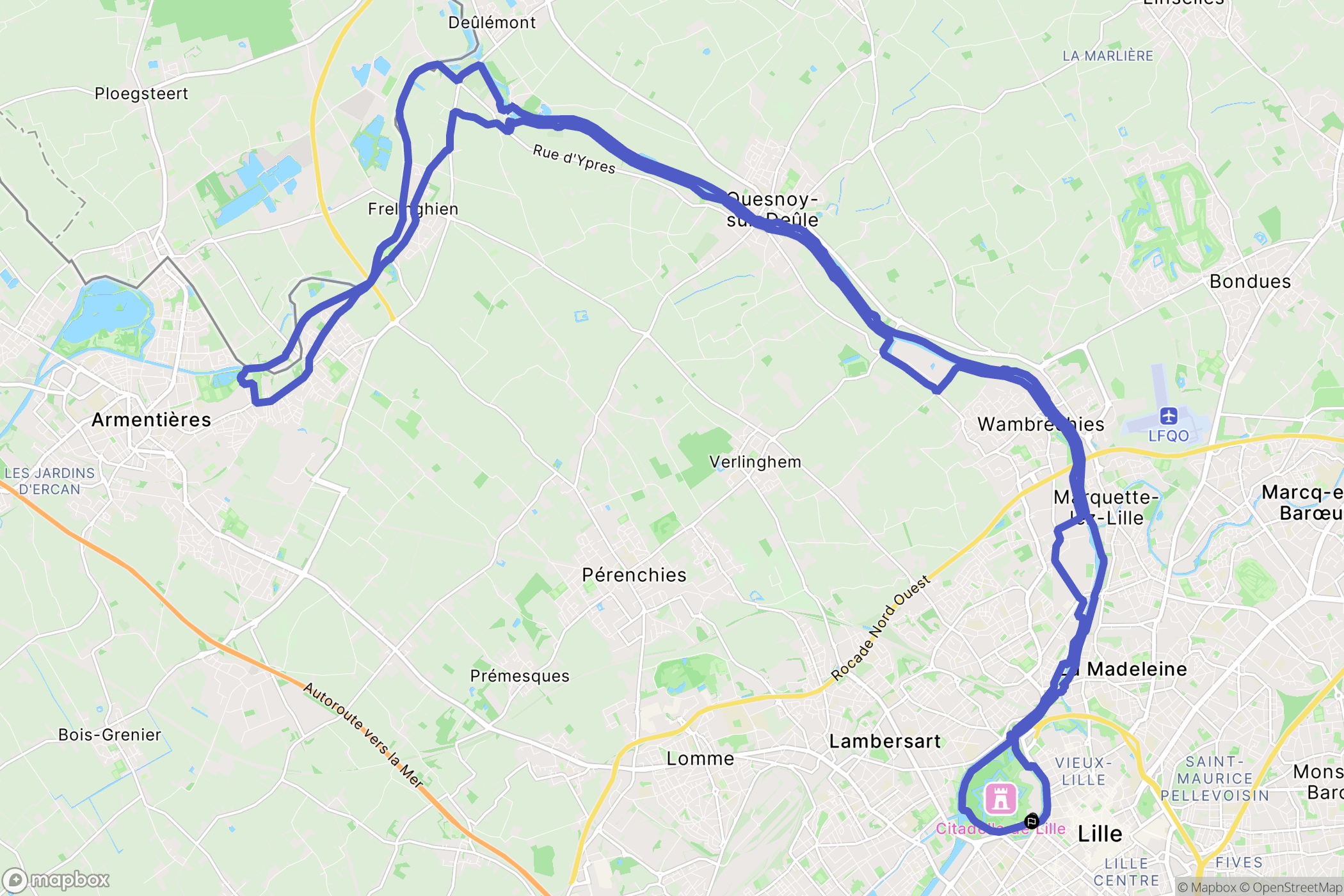 Lille : carte du parcours de randonnée - France