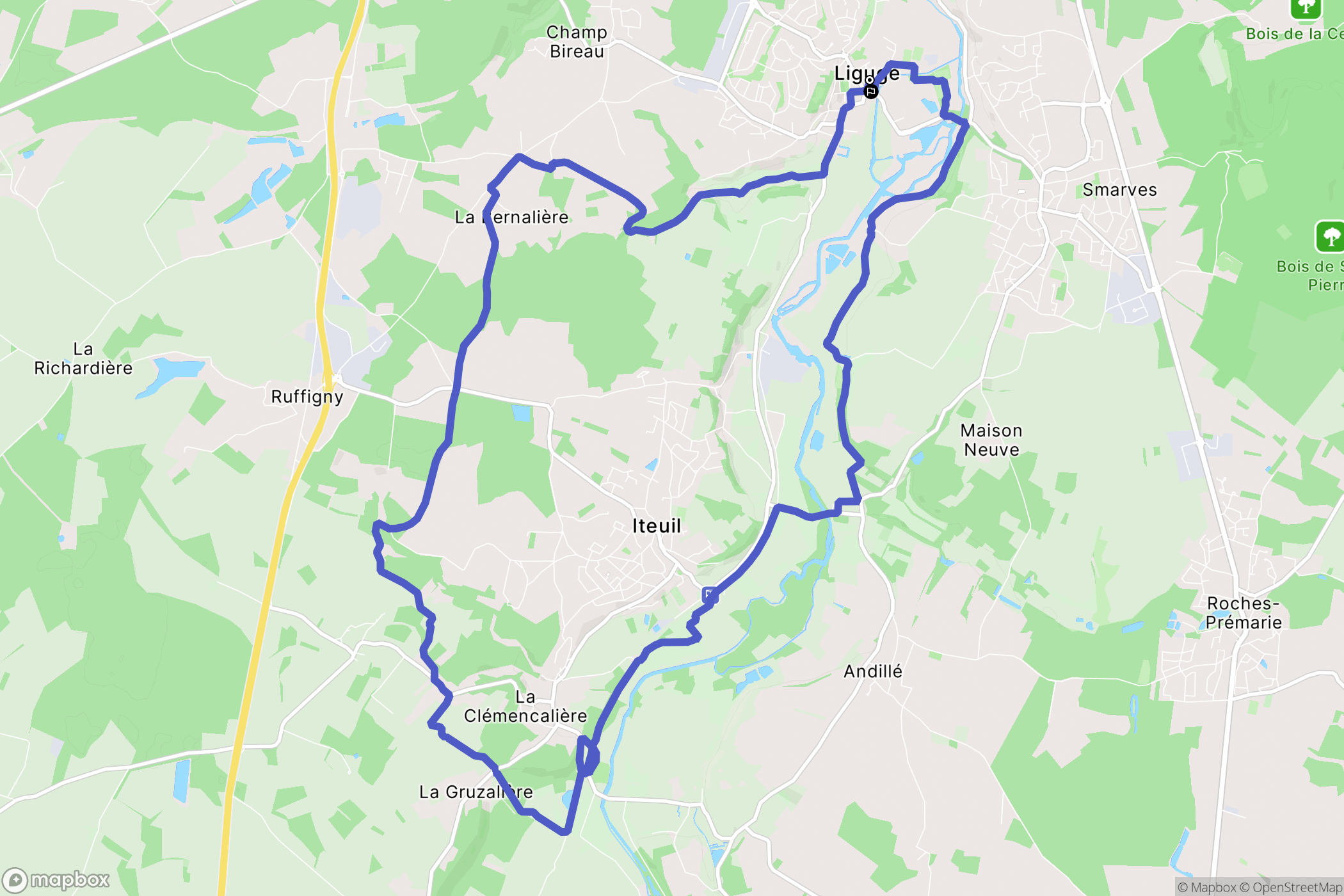 Ligugé : carte du parcours de randonnée - France