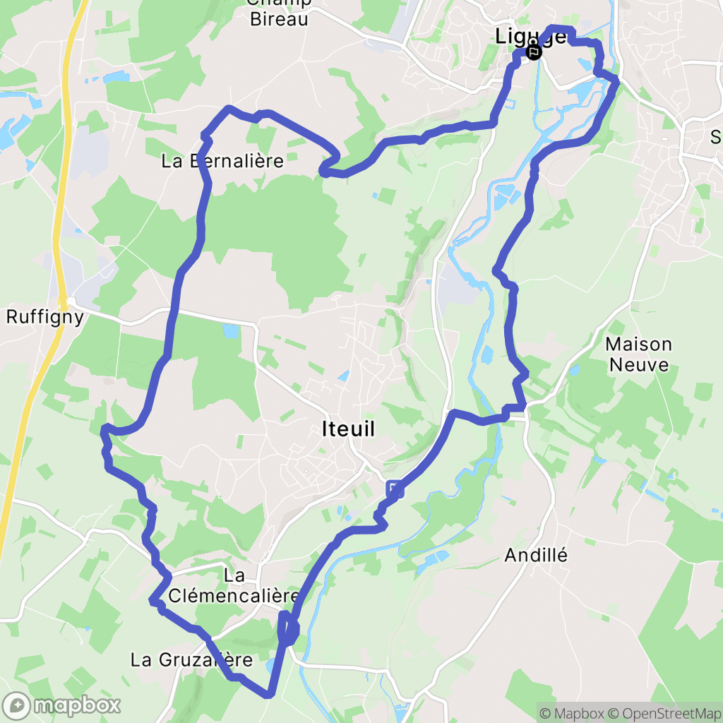 Ligugé : carte du parcours de randonnée - France