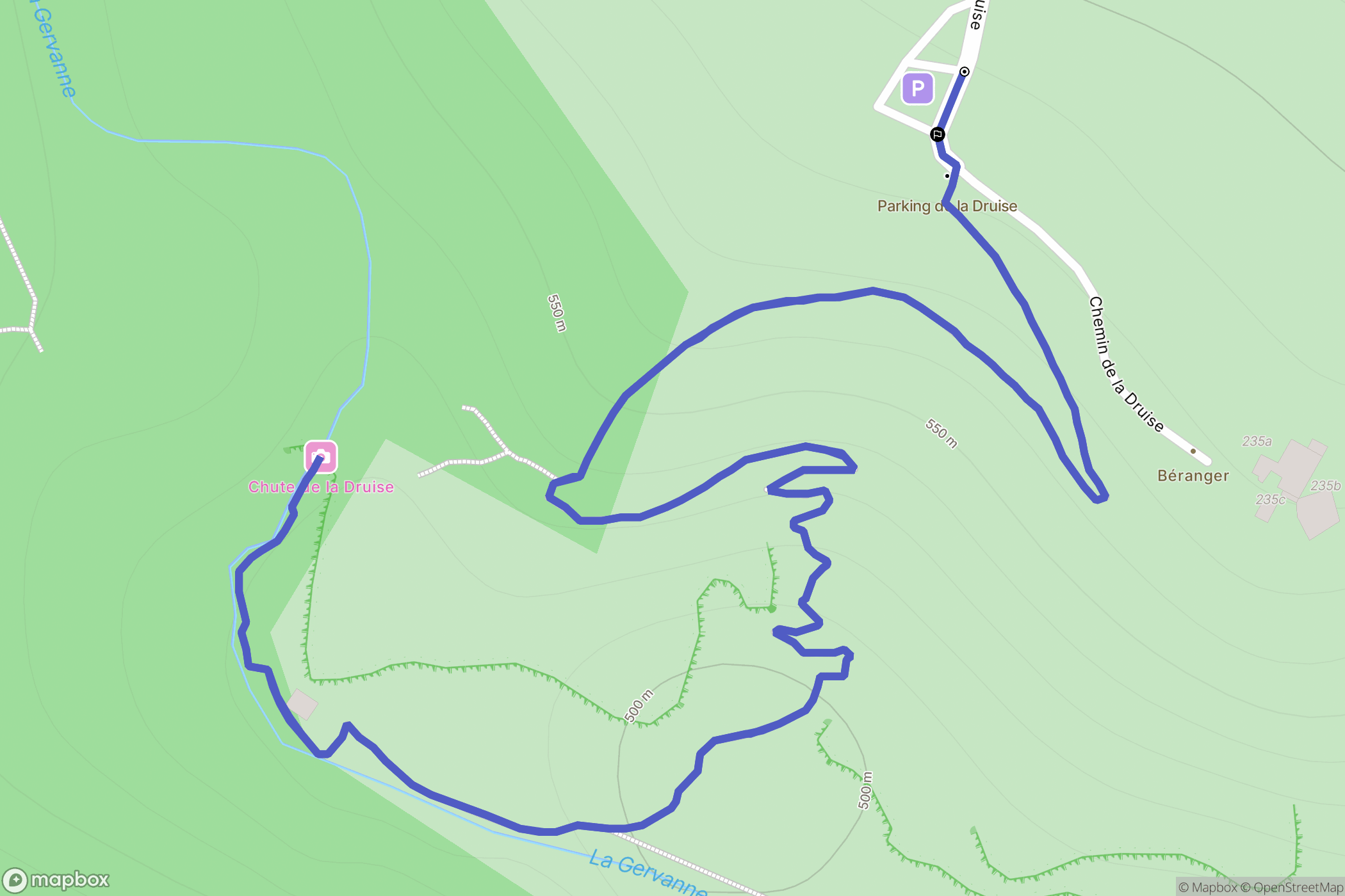 Omblèze : carte du parcours de randonnée - France