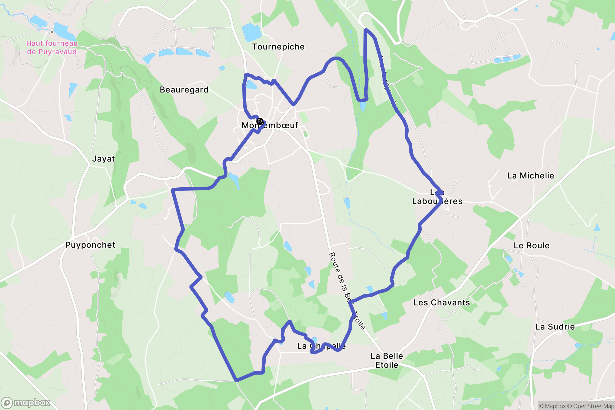 Montembœuf : carte du parcours de randonnée - France