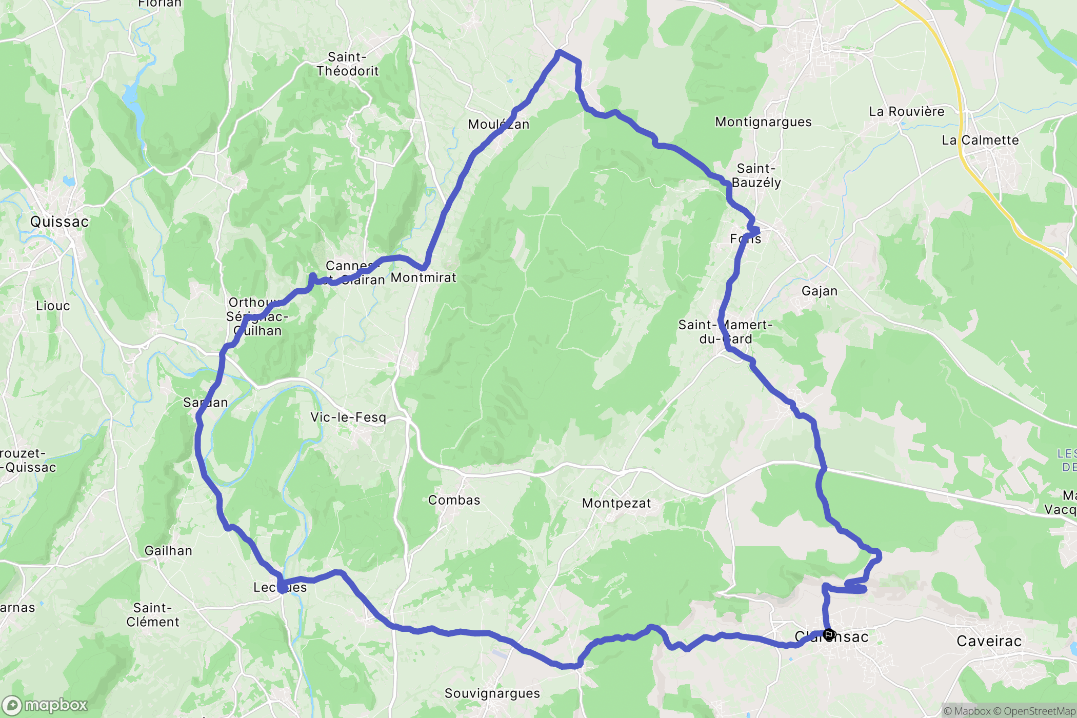 Clarensac : carte du parcours de randonnée - France