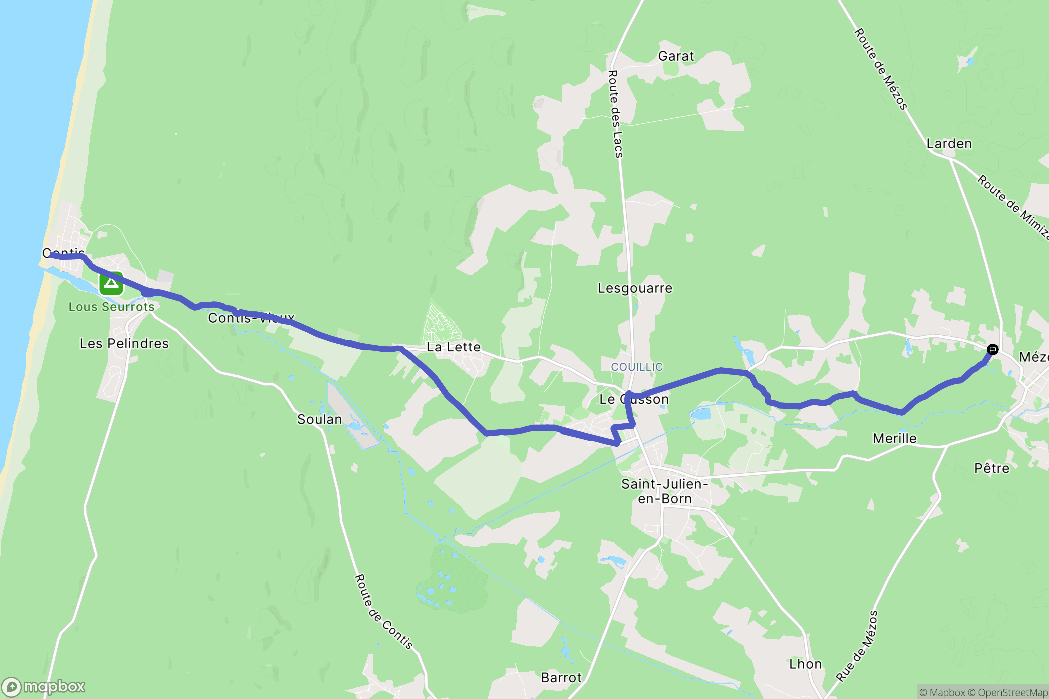 Mézos : carte du parcours de randonnée - France