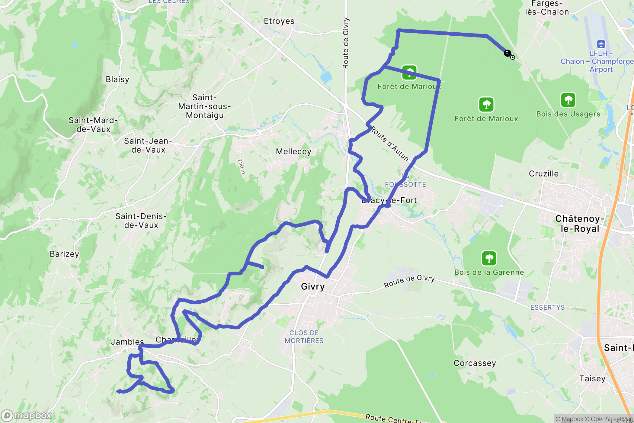 Fontaines : carte du parcours de randonnée - France