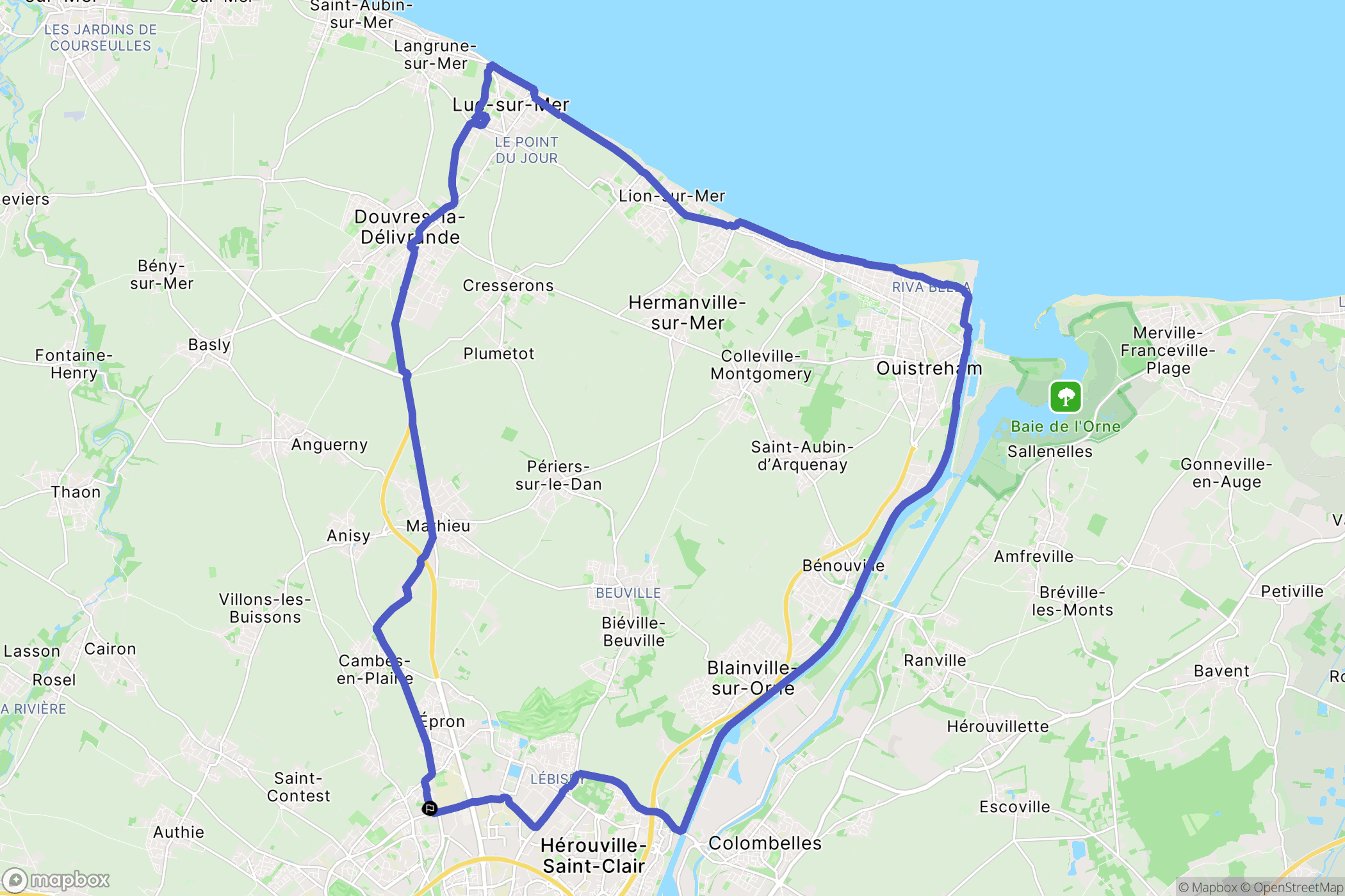 Caen : carte du parcours de randonnée - France