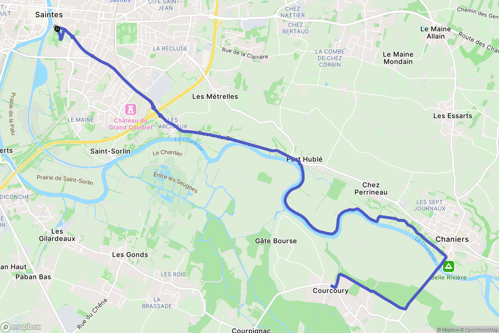 Saintes : carte du parcours de randonnée - France