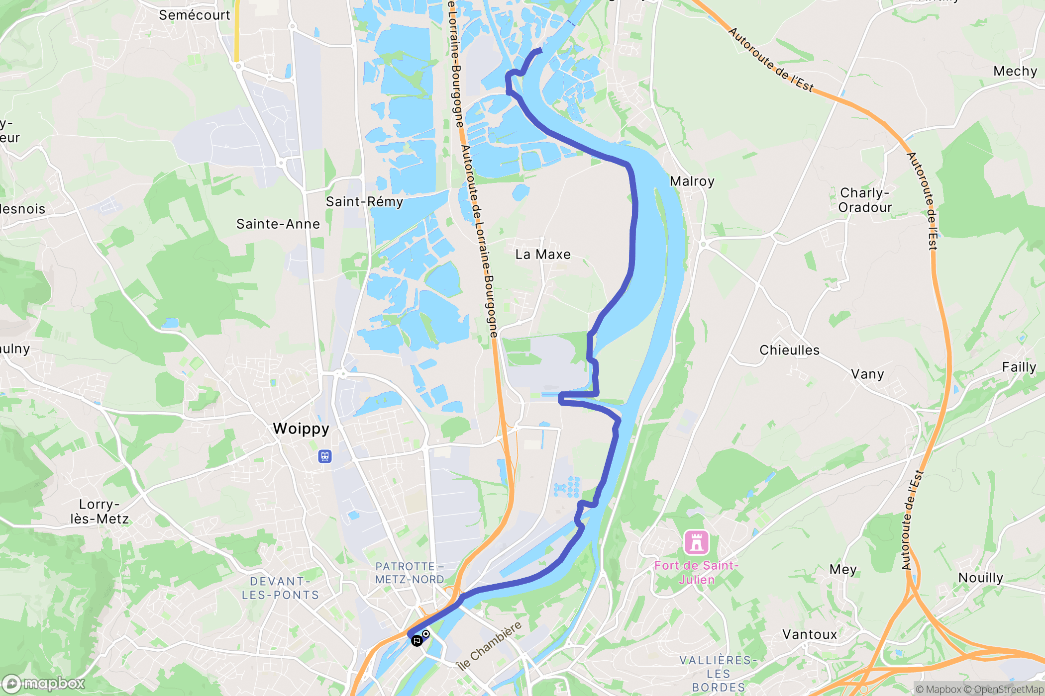 Metz : carte du parcours de randonnée - France