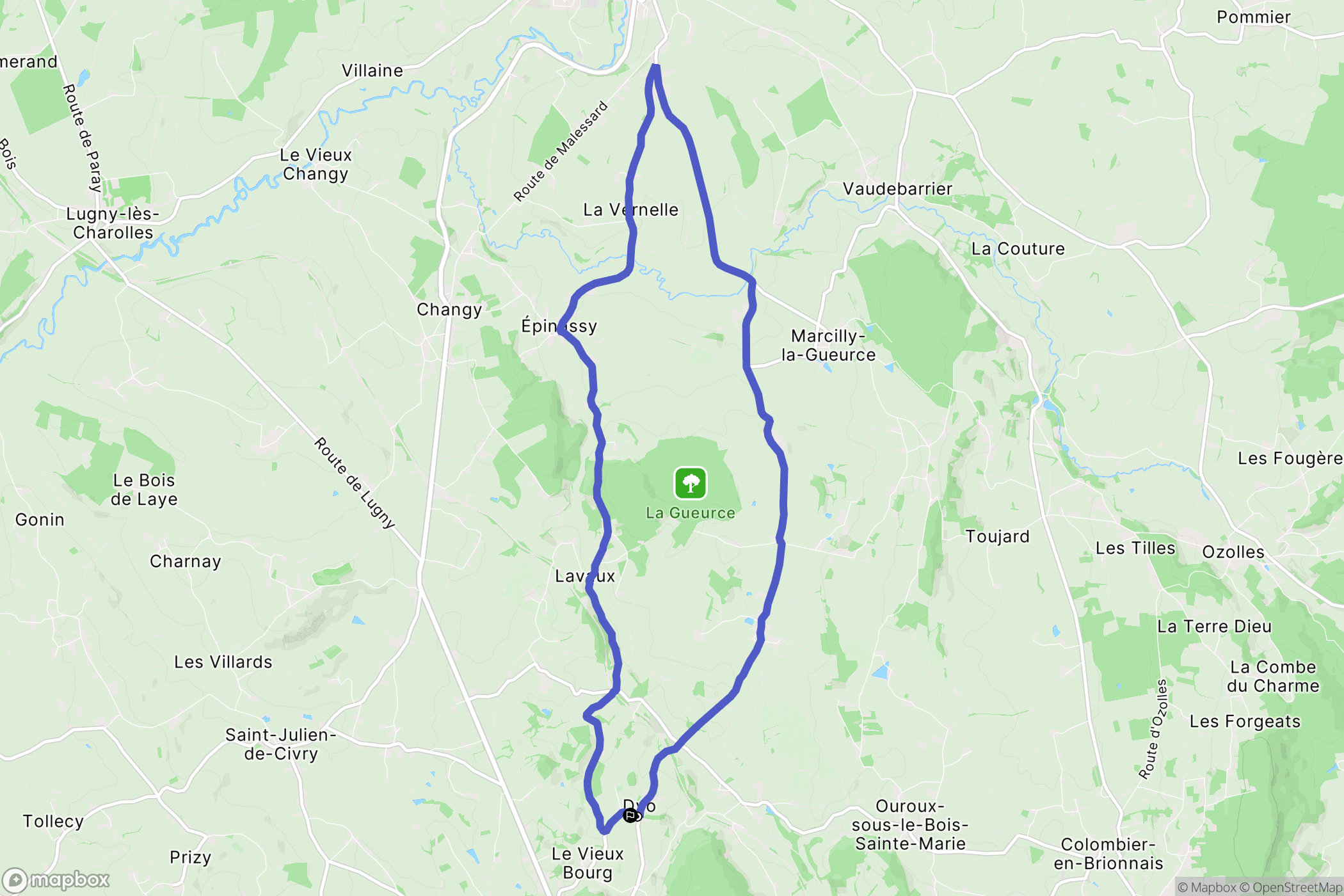 Dyo : carte du parcours de randonnée - France