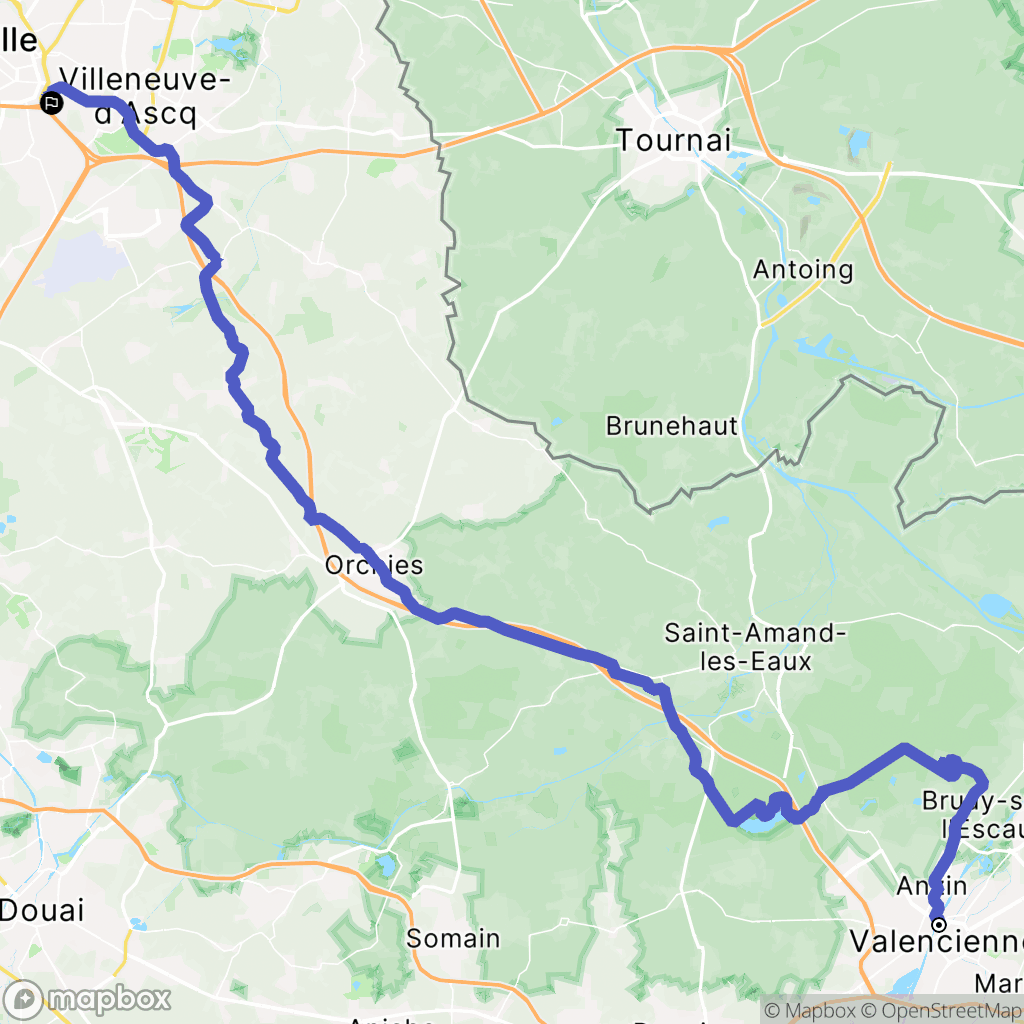 Valenciennes : carte du parcours de randonnée - France