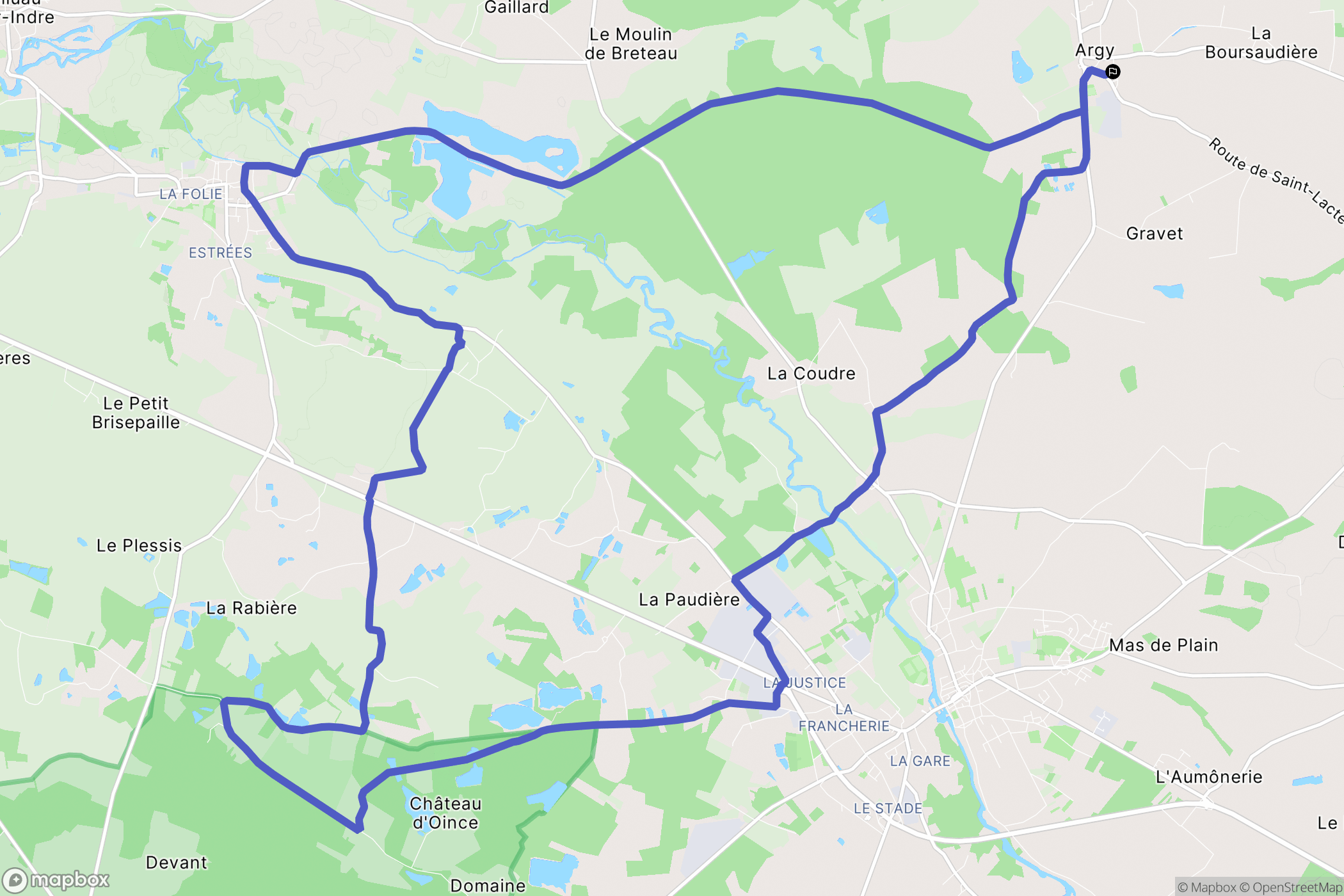 Argy : carte du parcours de randonnée - France
