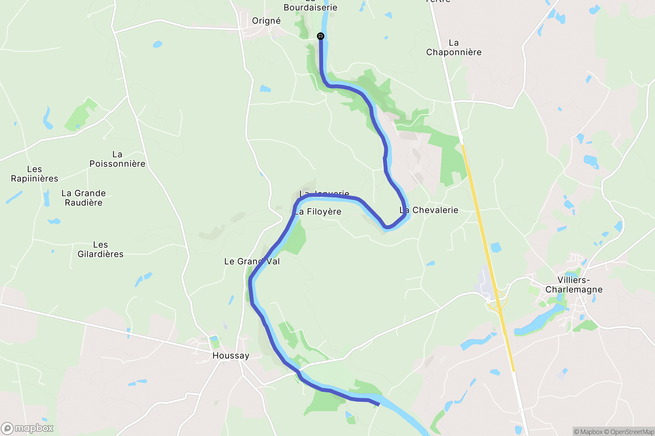 Origne : carte du parcours de randonnée - France