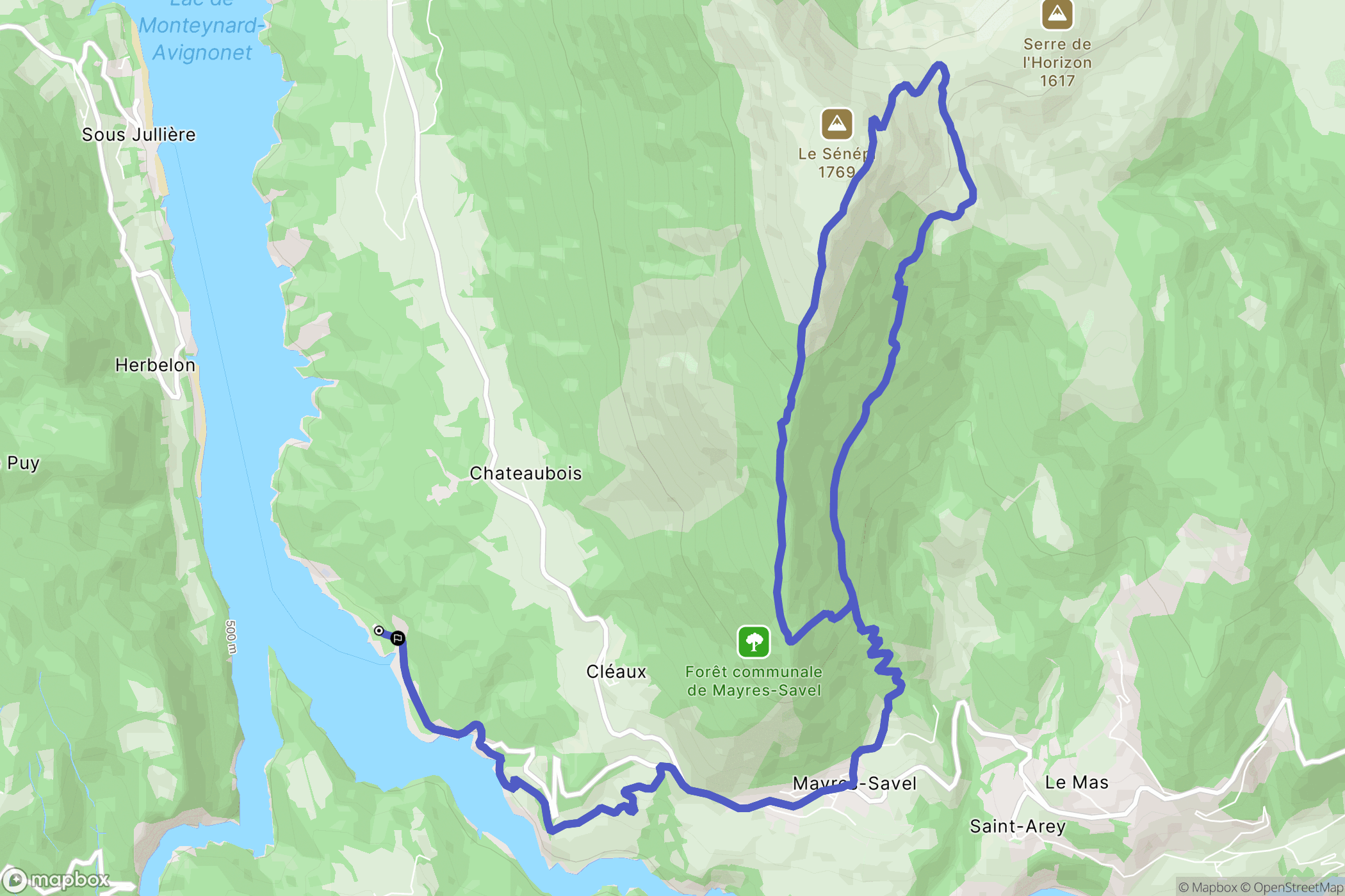 Mayres-Savel : carte du parcours de randonnée - France