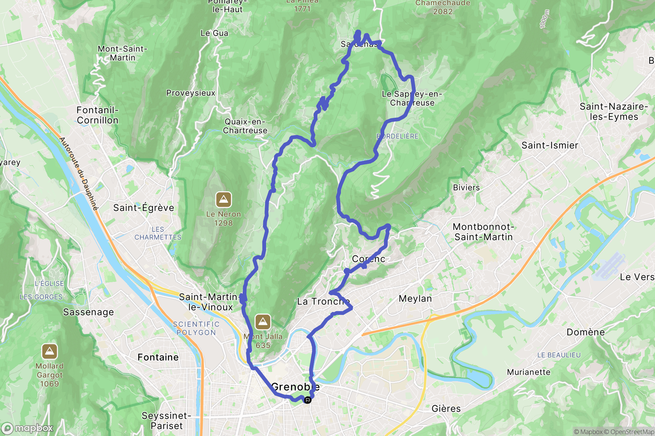 Grenoble : carte du parcours de randonnée - France