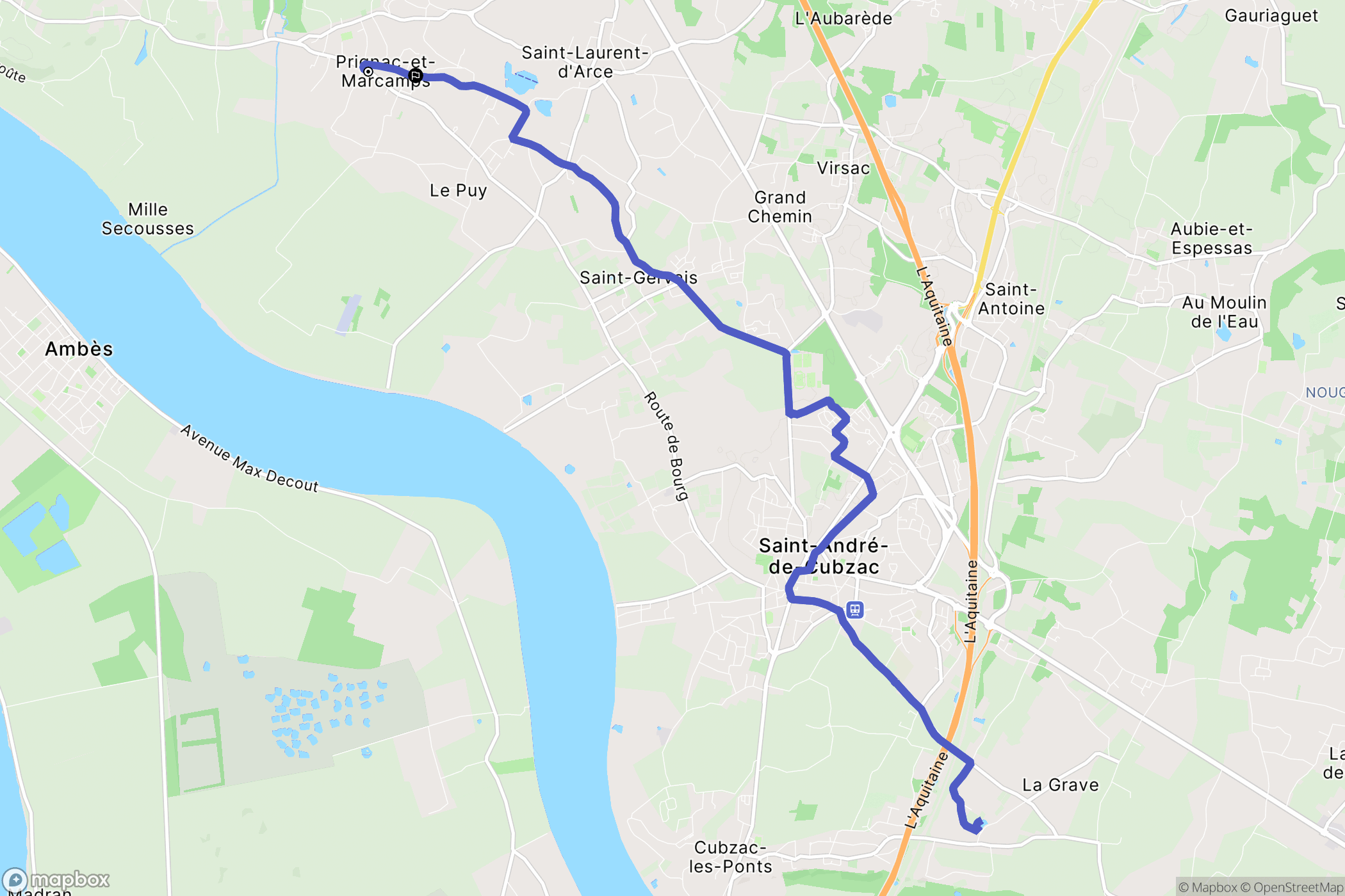 Prignac-et-Marcamps : carte du parcours de randonnée - France