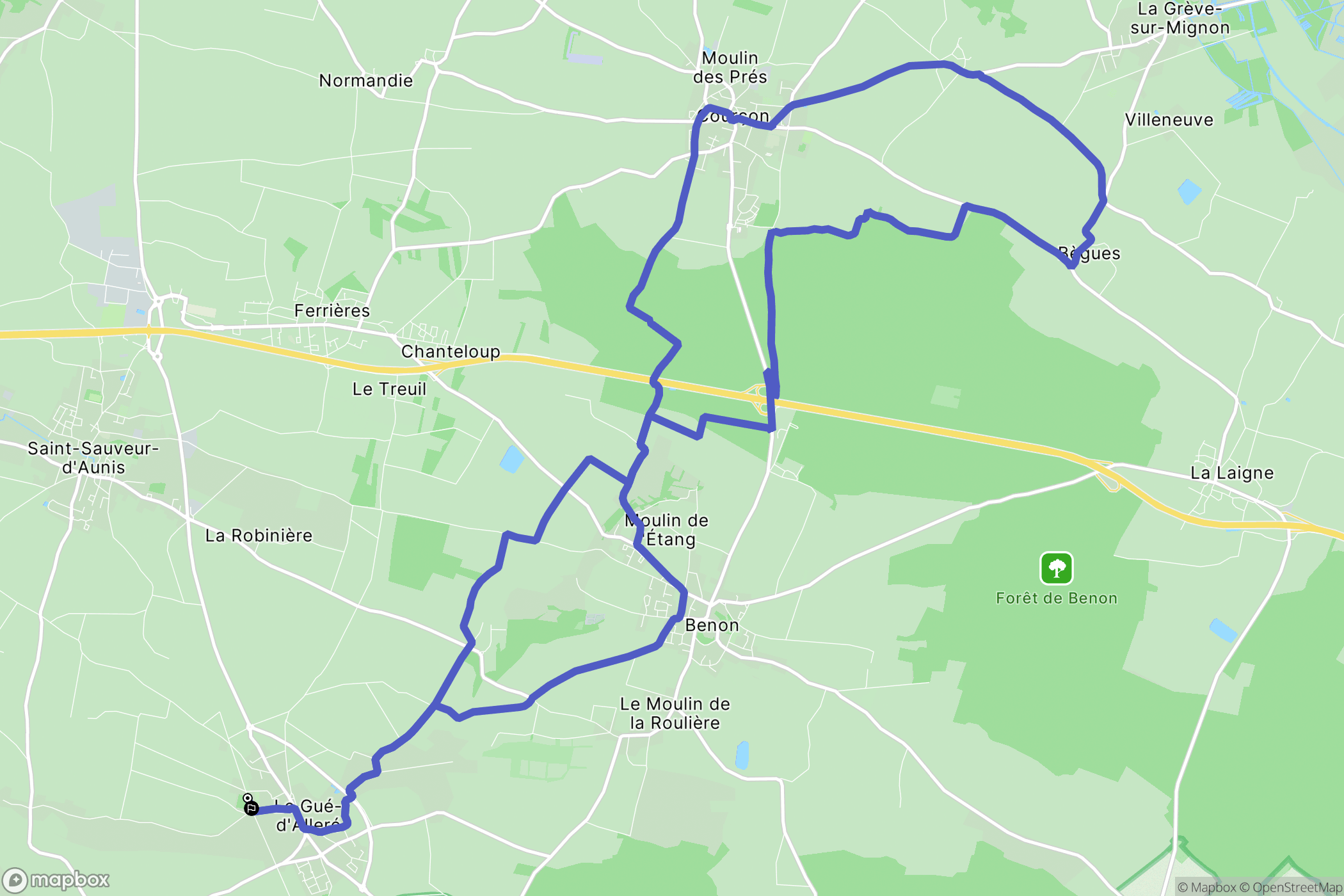 Le Gué-d'Alleré : carte du parcours de randonnée - France
