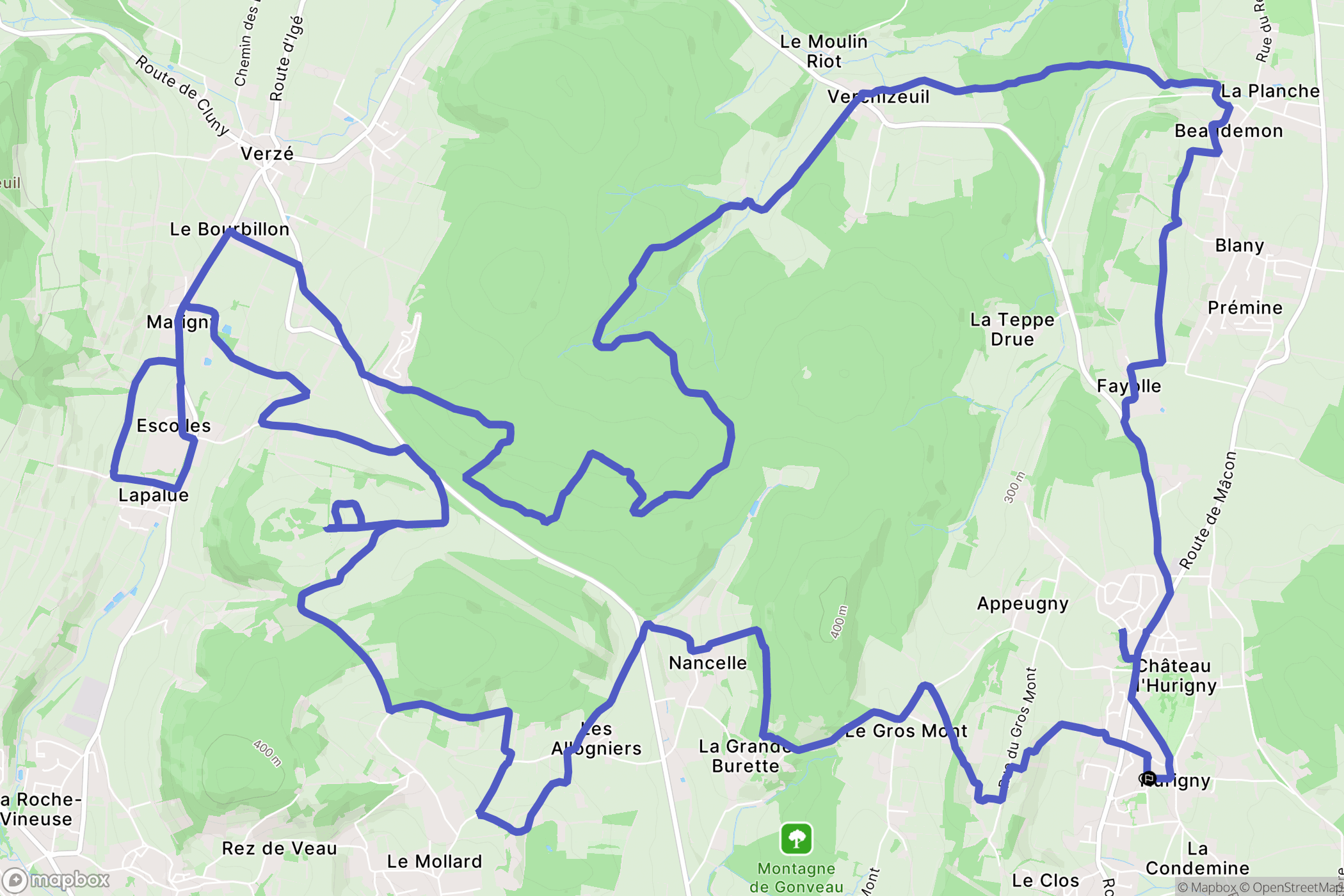 Hurigny : carte du parcours de randonnée - France
