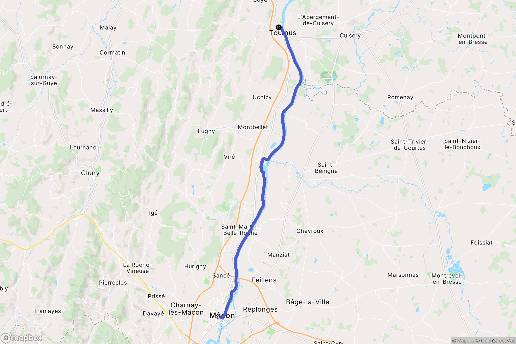 Mâcon : carte du parcours de randonnée - France