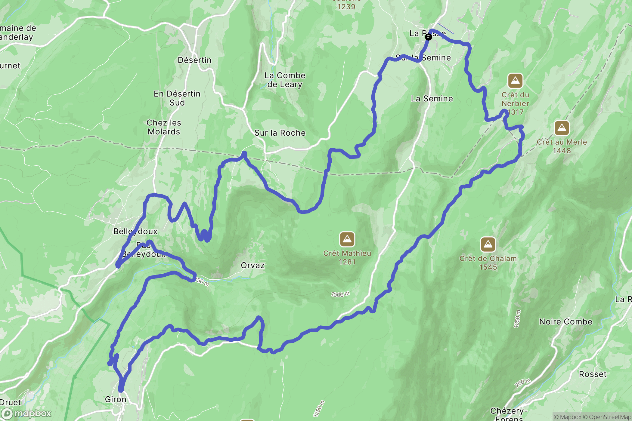 La Pesse : carte du parcours de randonnée - France