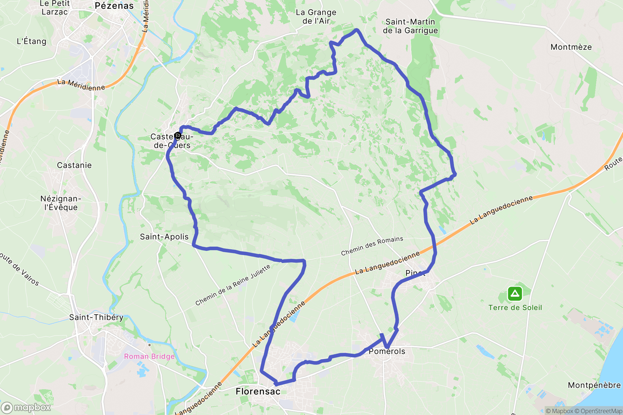 Castelnau-de-Guers : carte du parcours de randonnée - France