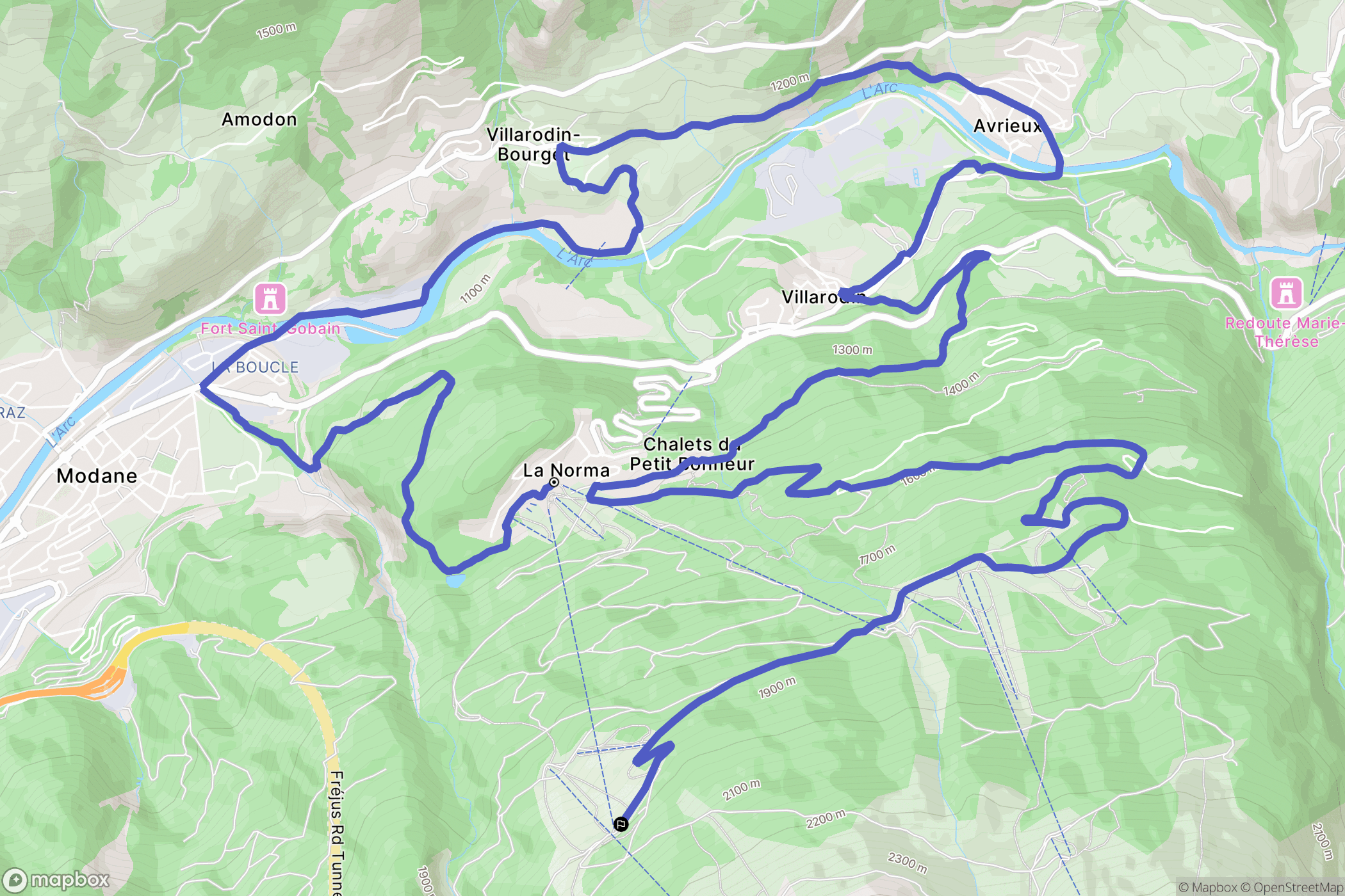 Villarodin-Bourget : carte du parcours de randonnée - France