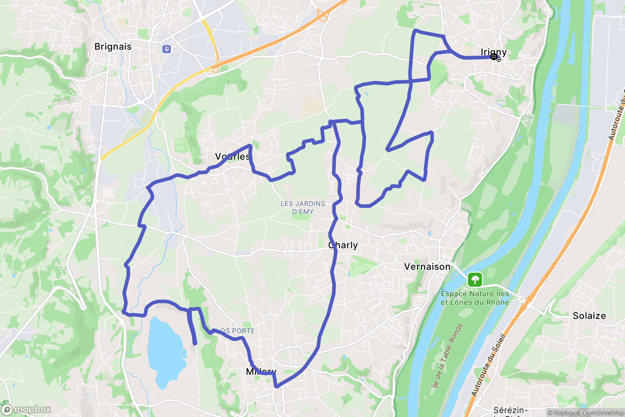 Irigny : carte du parcours de randonnée - France