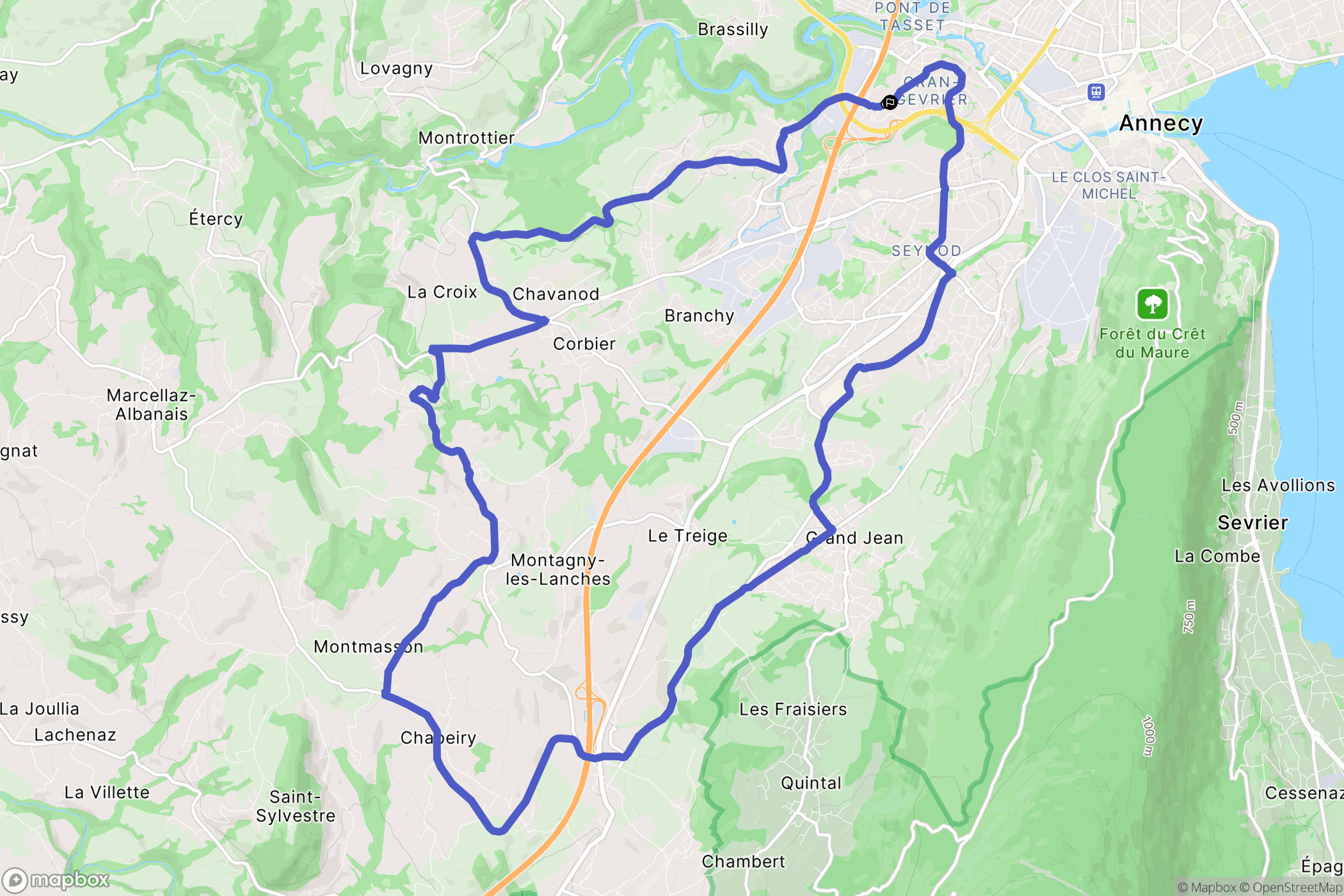 Annecy : carte du parcours de randonnée - France