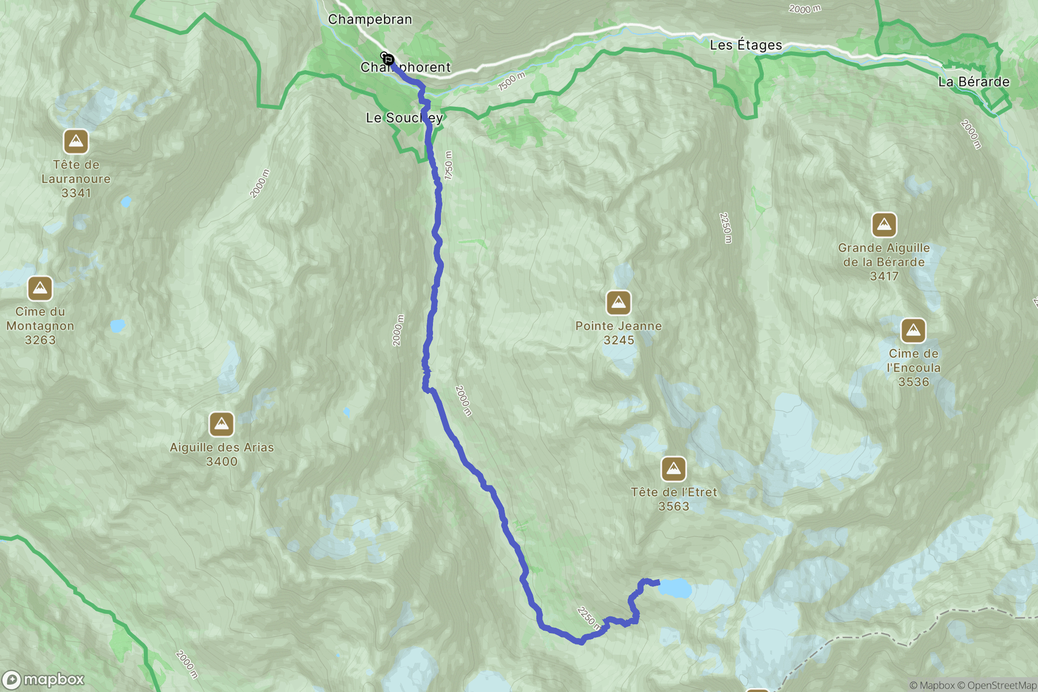 Saint-Christophe-en-Oisans : carte du parcours de randonnée - France