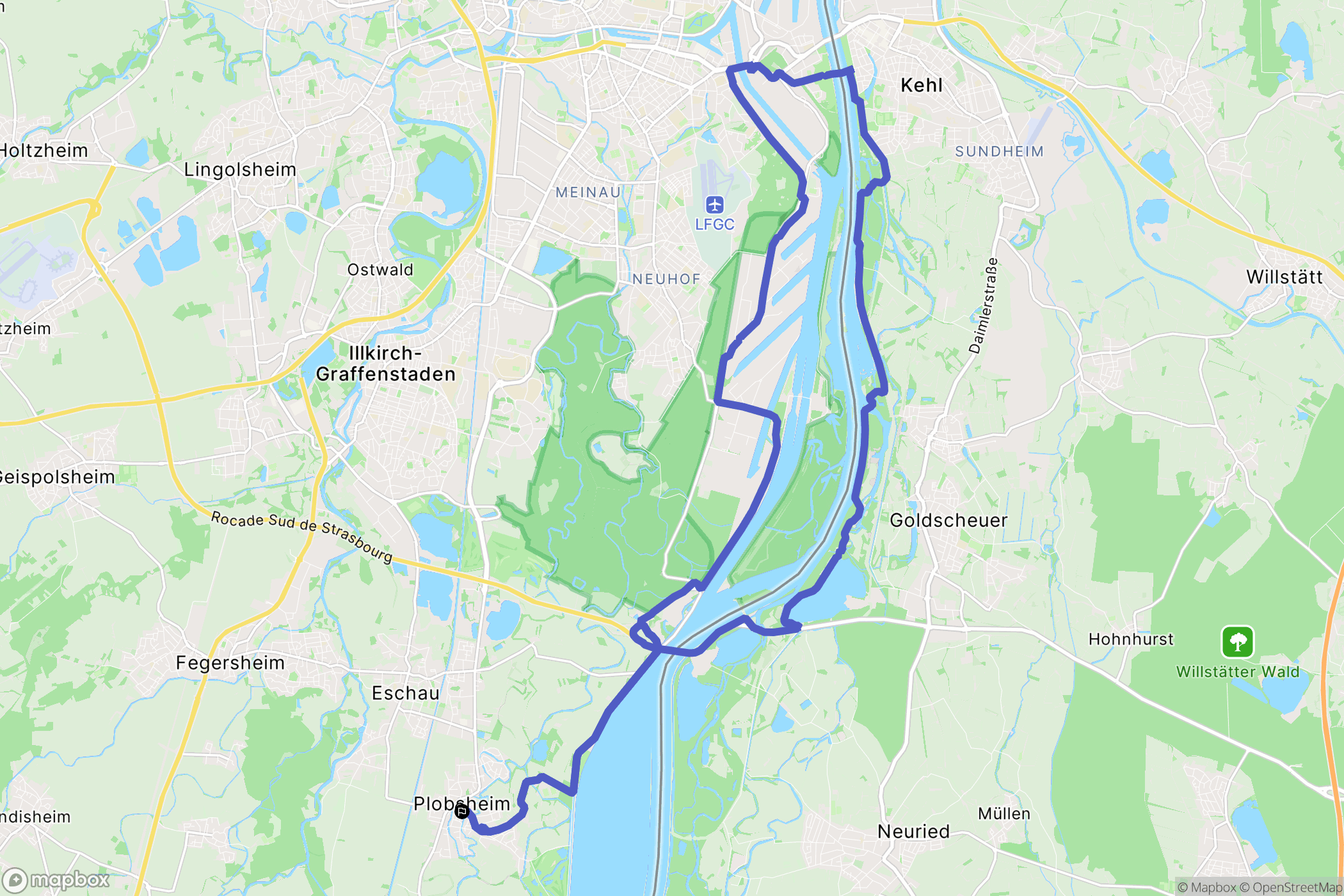 Plobsheim : carte du parcours de randonnée - France