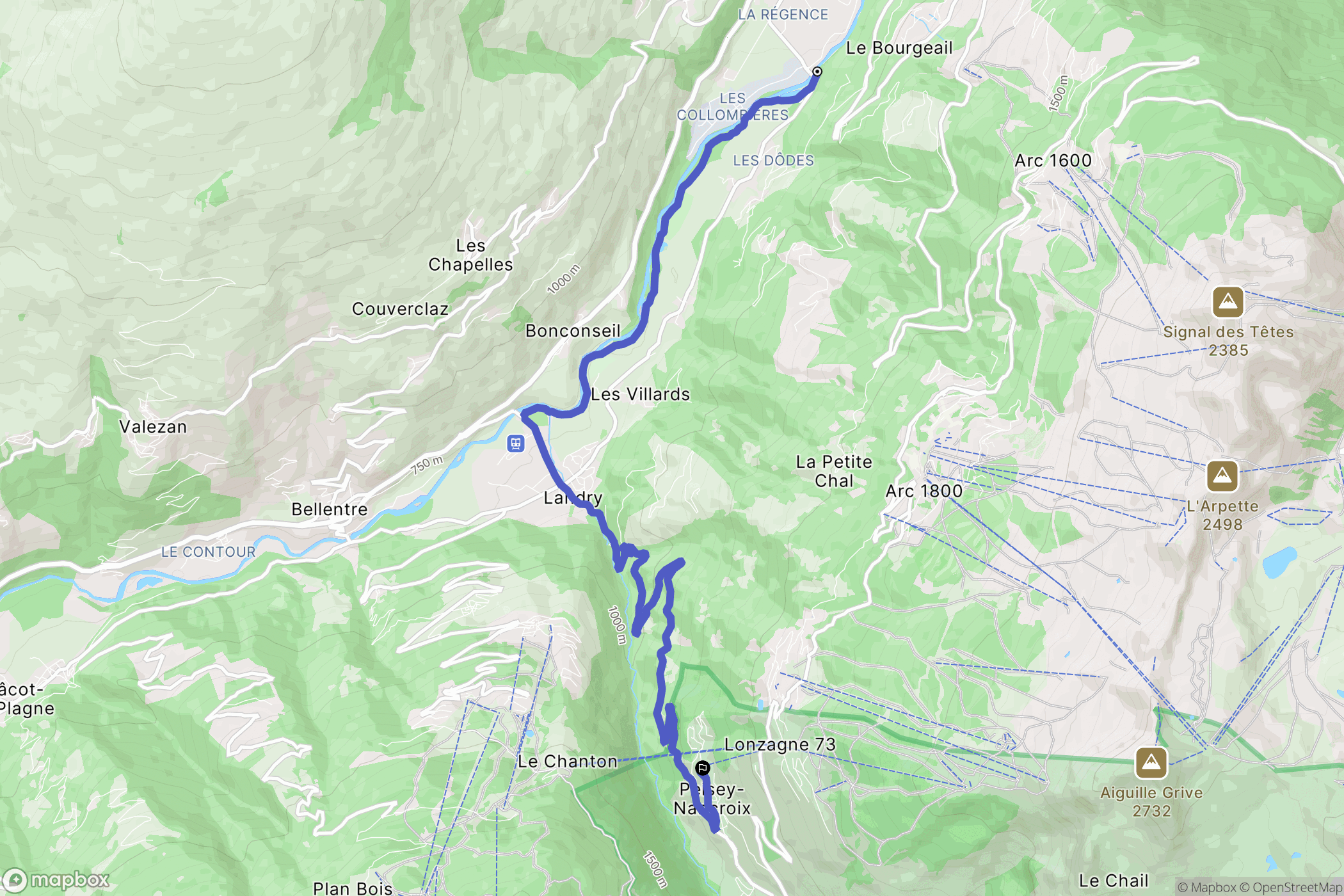 Bourg-Saint-Maurice : carte du parcours de randonnée - France
