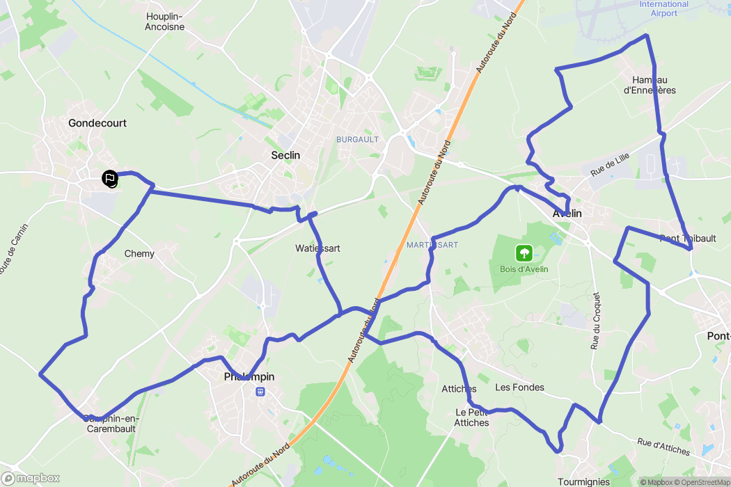 Gondecourt : carte du parcours de randonnée - France