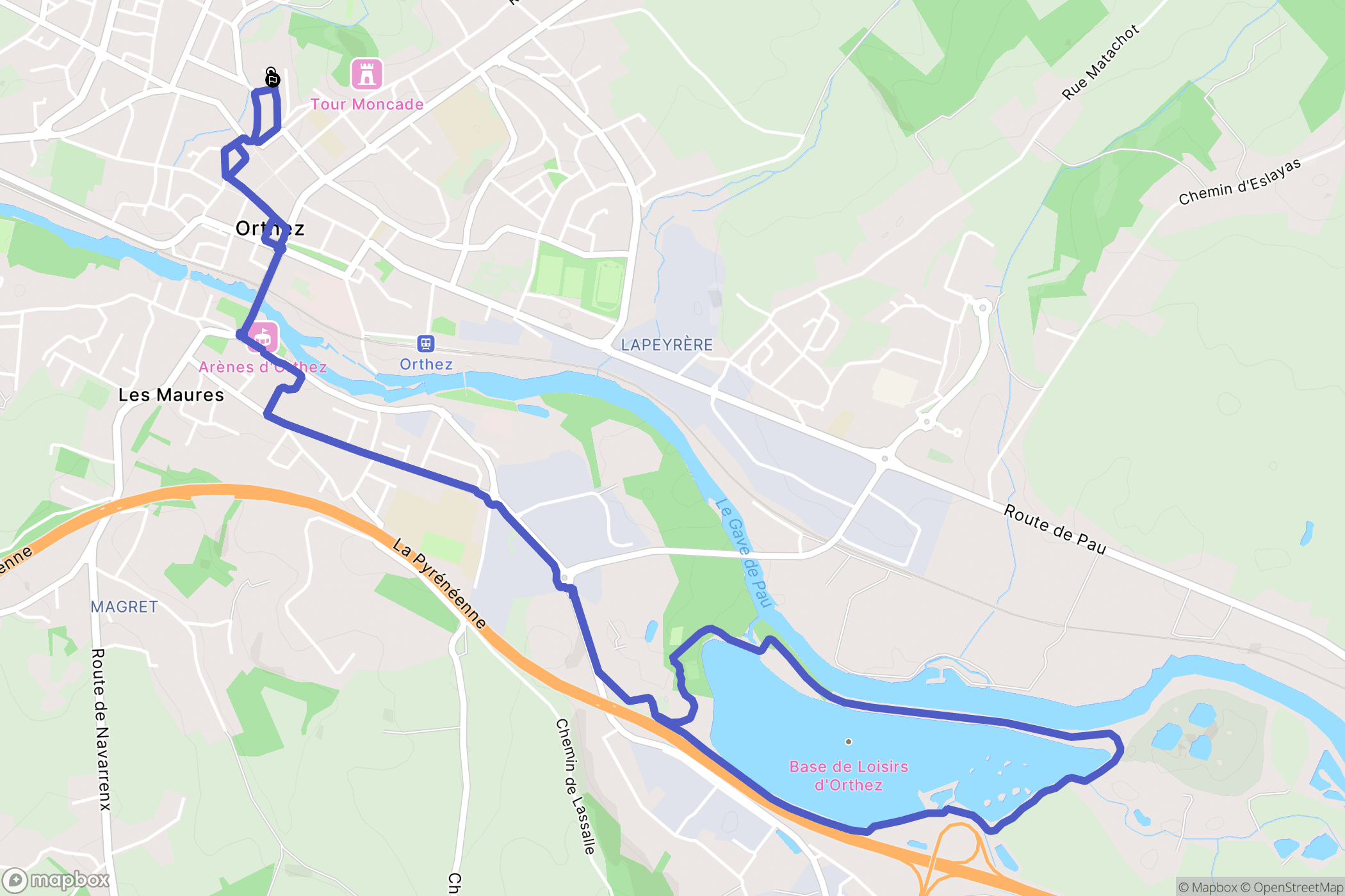 Orthez : carte du parcours de randonnée - France