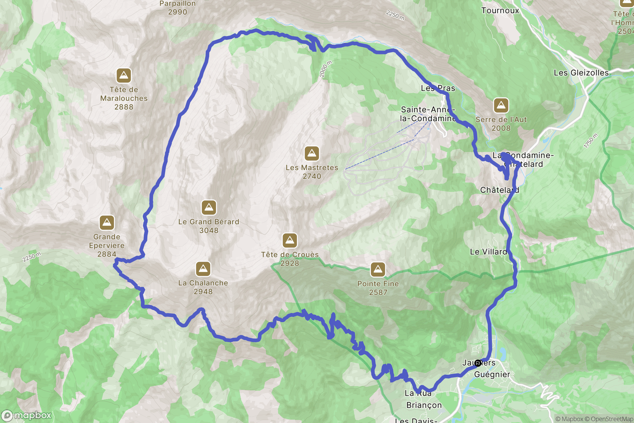 Jausiers : carte du parcours de randonnée - France