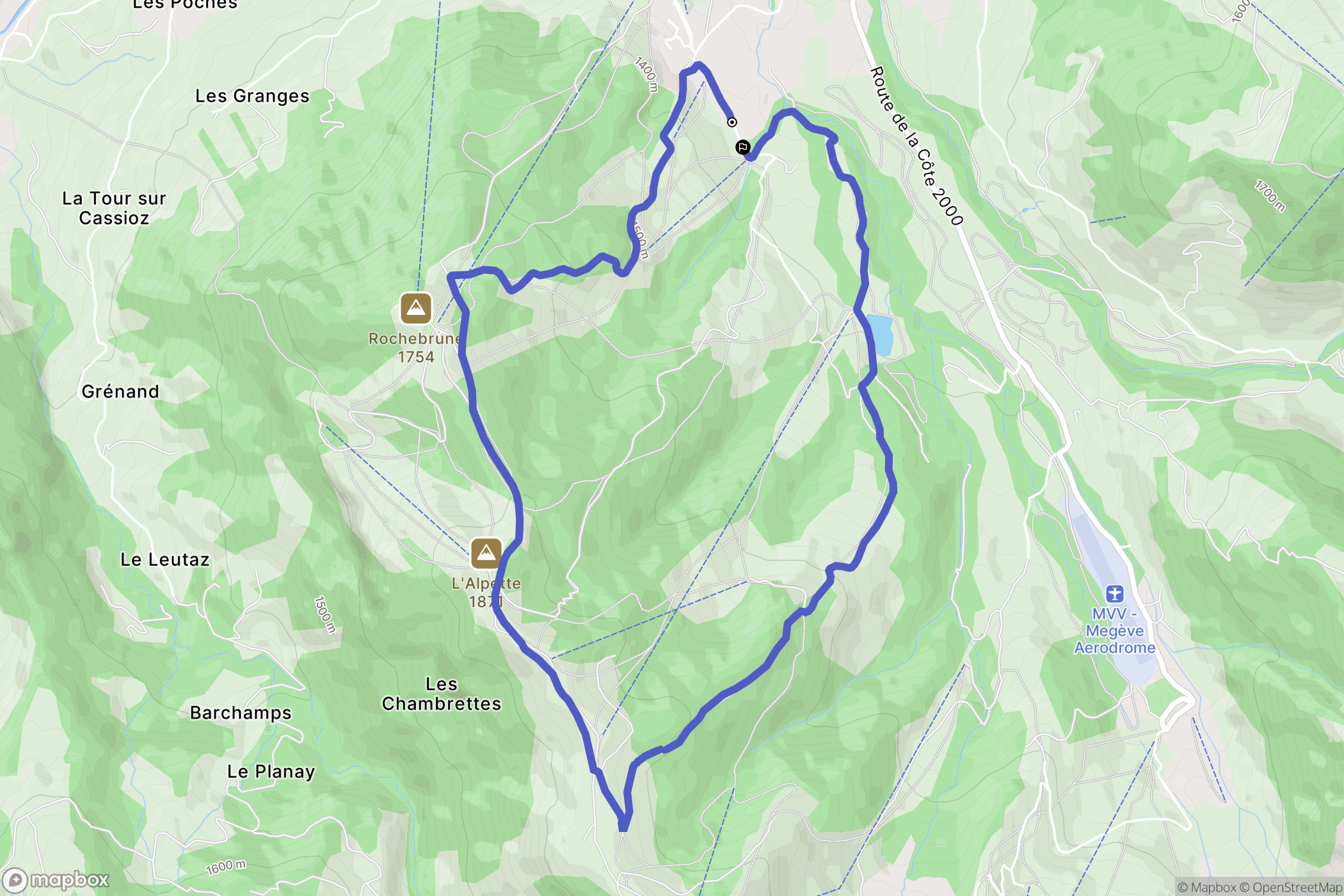 Megève : carte du parcours de randonnée - France