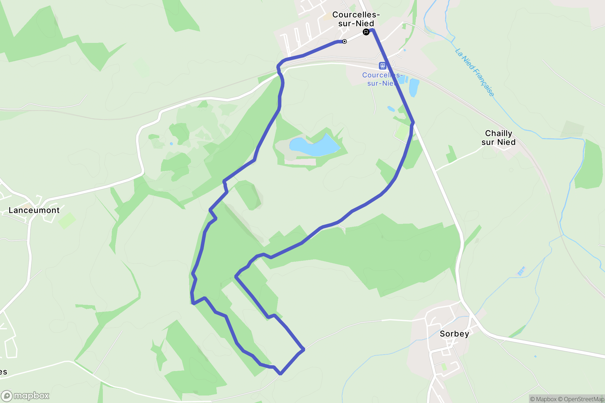 Courcelles-sur-Nied : carte du parcours de randonnée - France