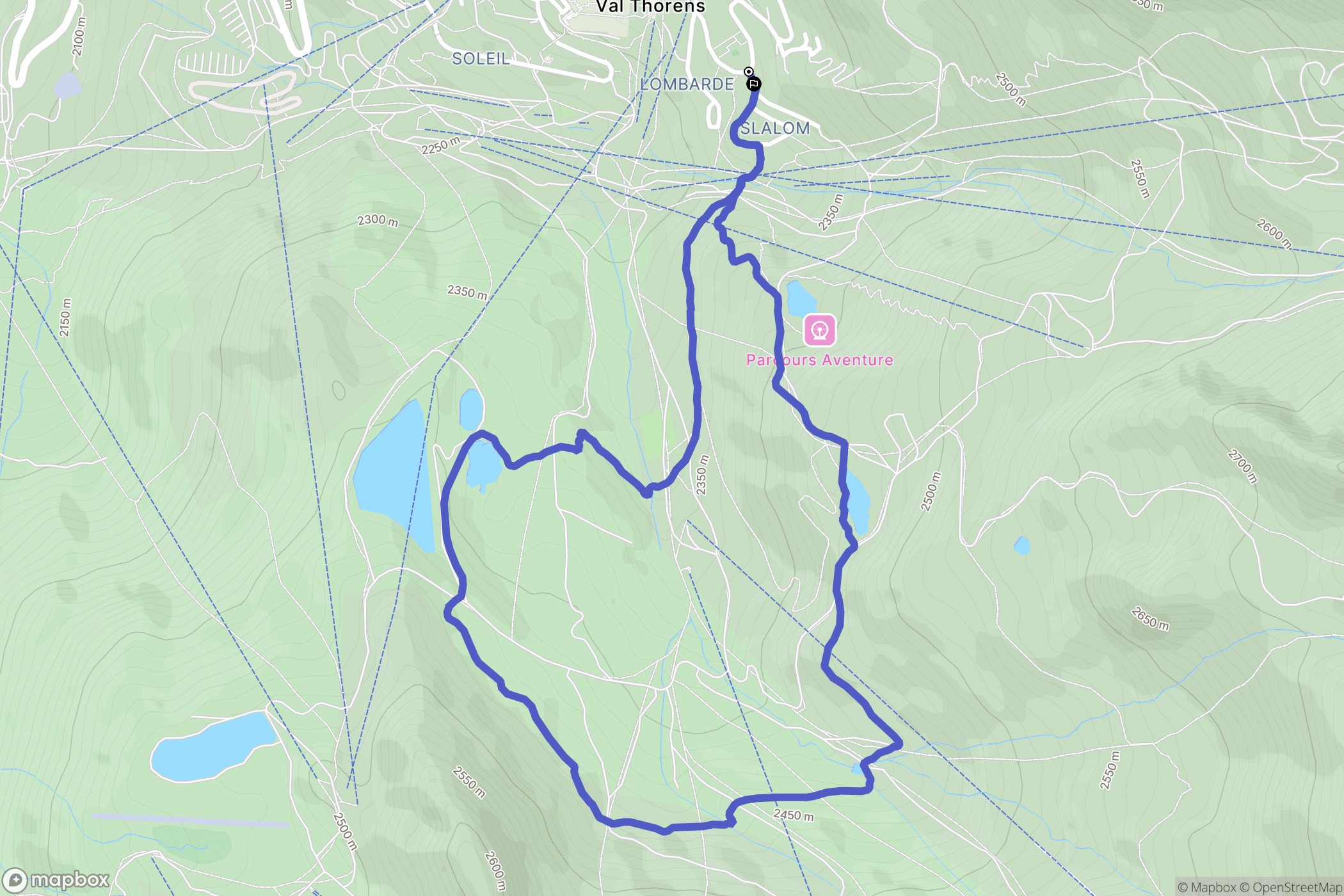 Les Belleville : carte du parcours de randonnée - France