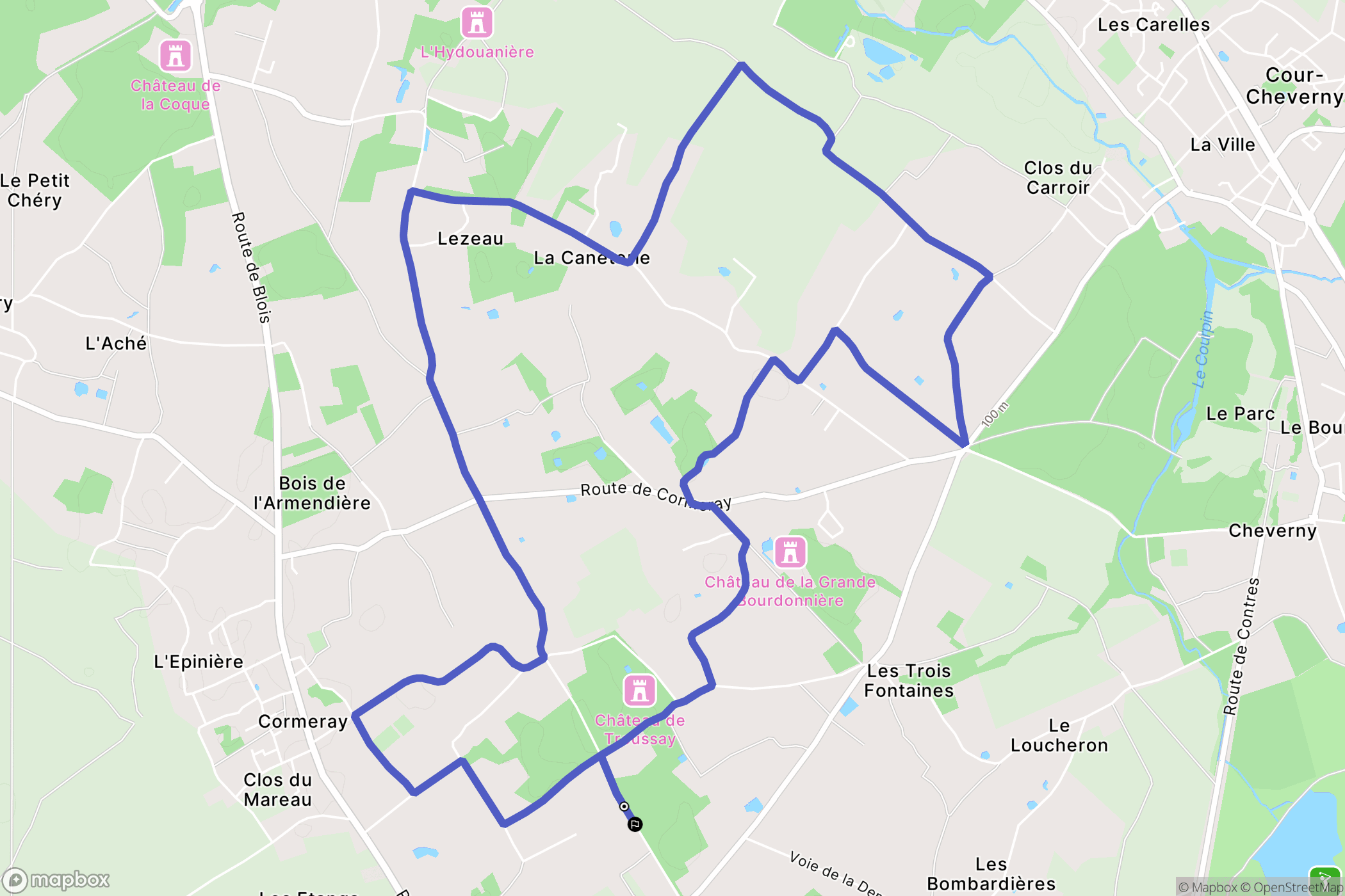 Cheverny : carte du parcours de randonnée - France
