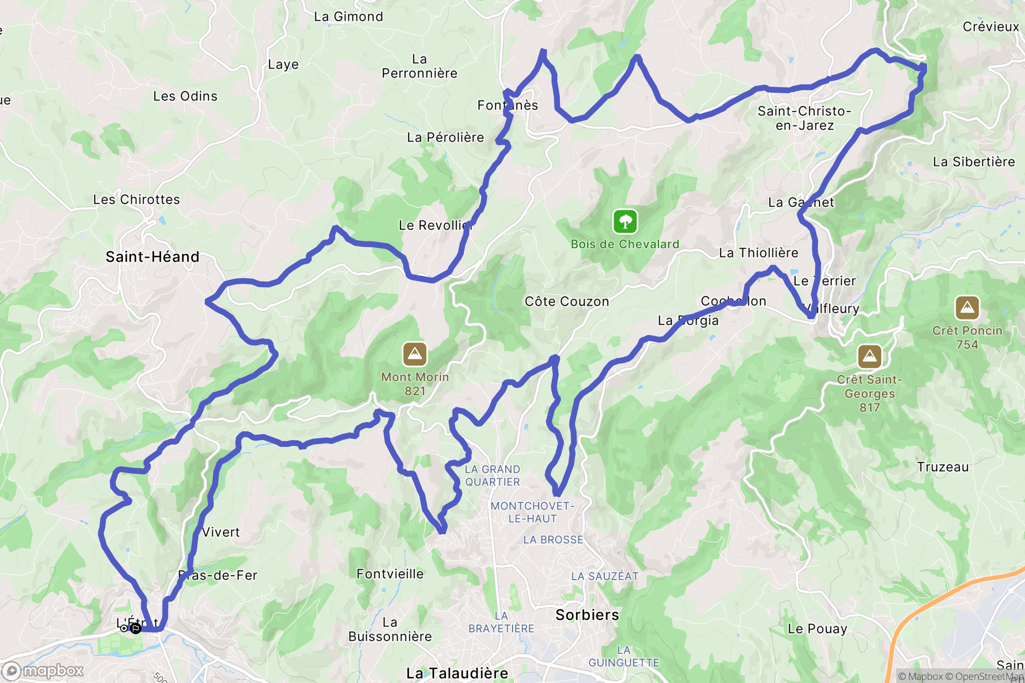 L'Etrat : carte du parcours de randonnée - France