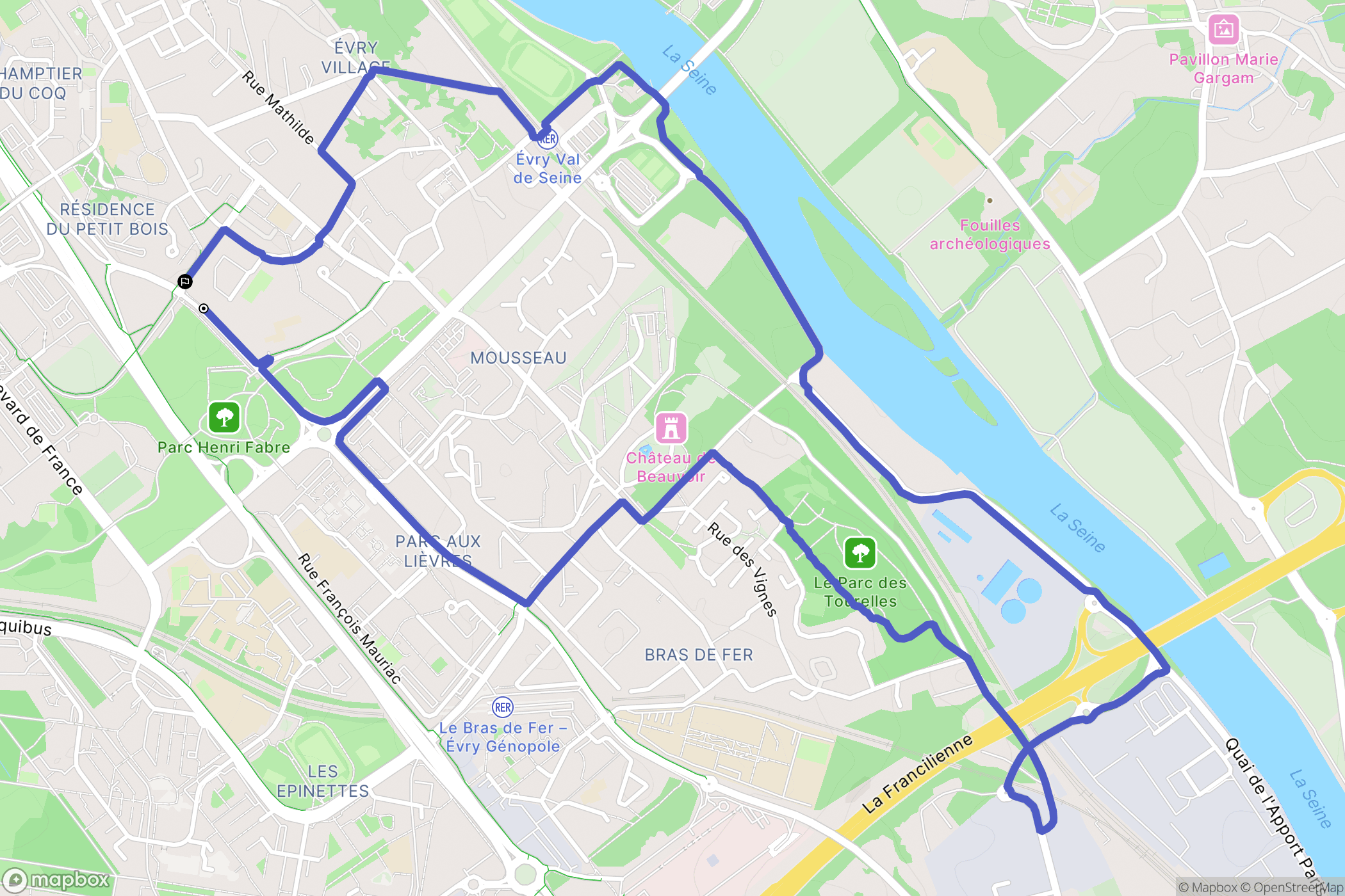 Évry-Courcouronnes : carte du parcours de randonnée - France