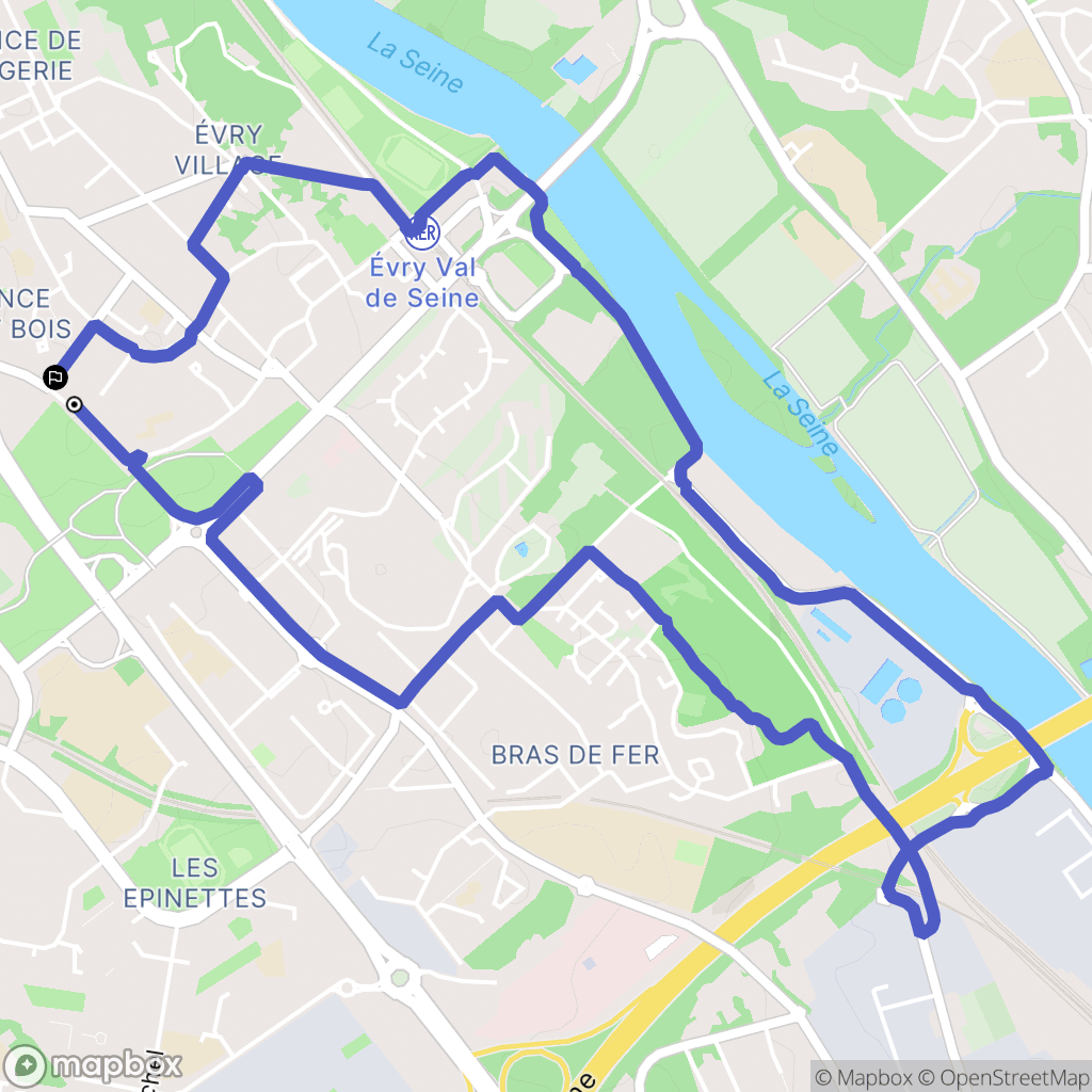 Évry-Courcouronnes : carte du parcours de randonnée - France