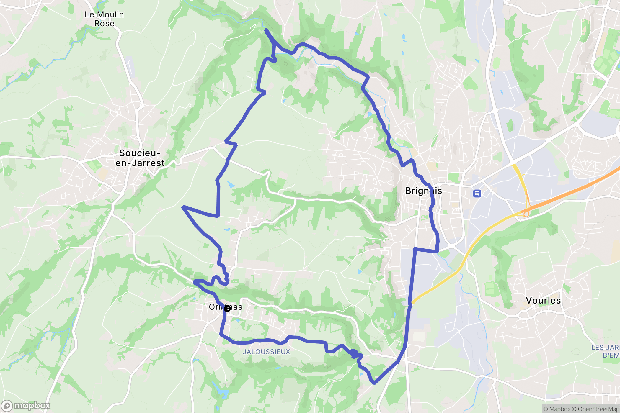 Orliénas : carte du parcours de randonnée - France