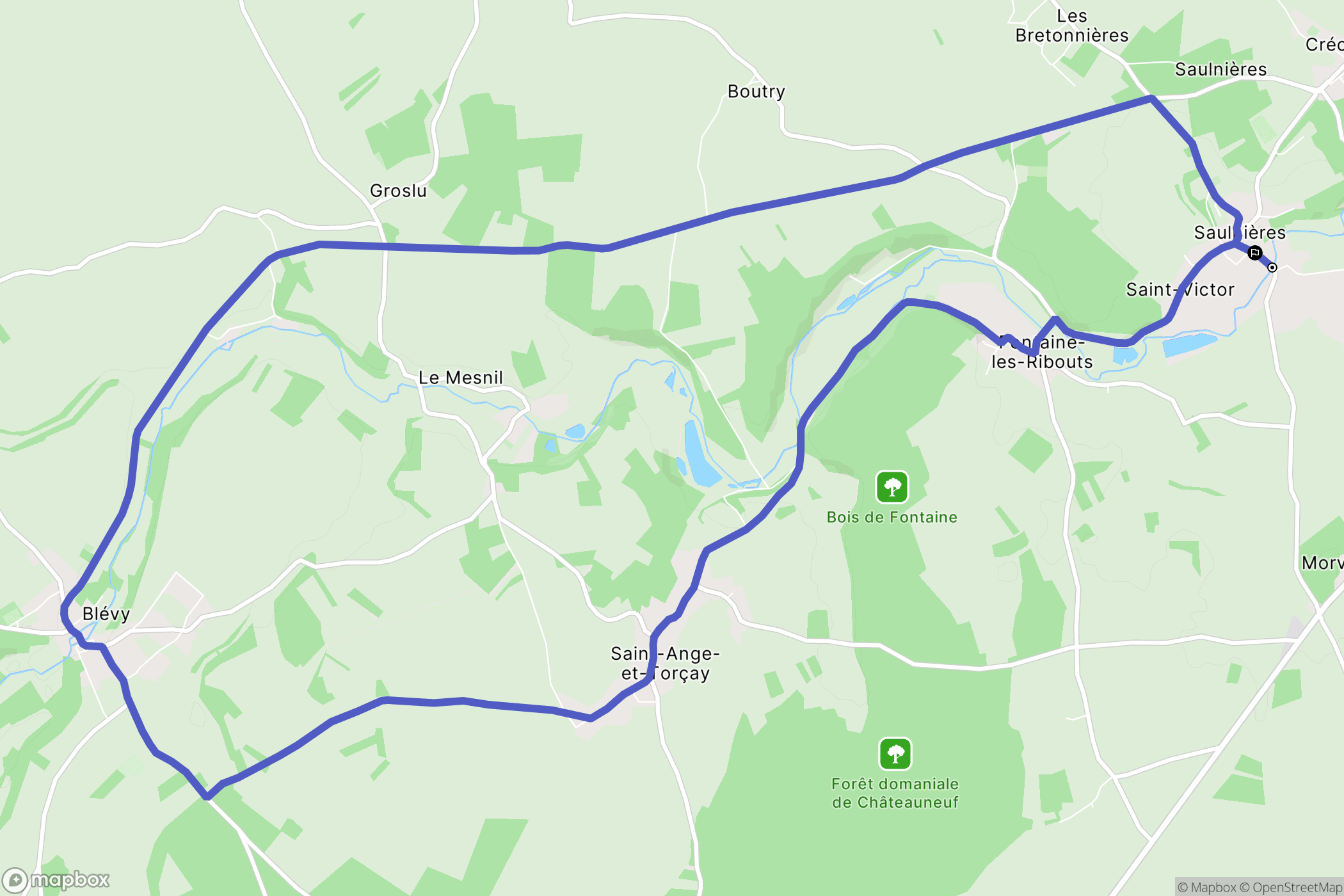 Saulnières : carte du parcours de randonnée - France