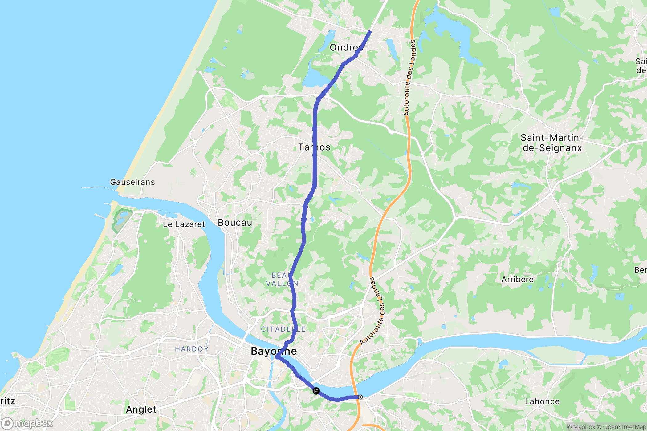 Bayonne : carte du parcours de randonnée - France