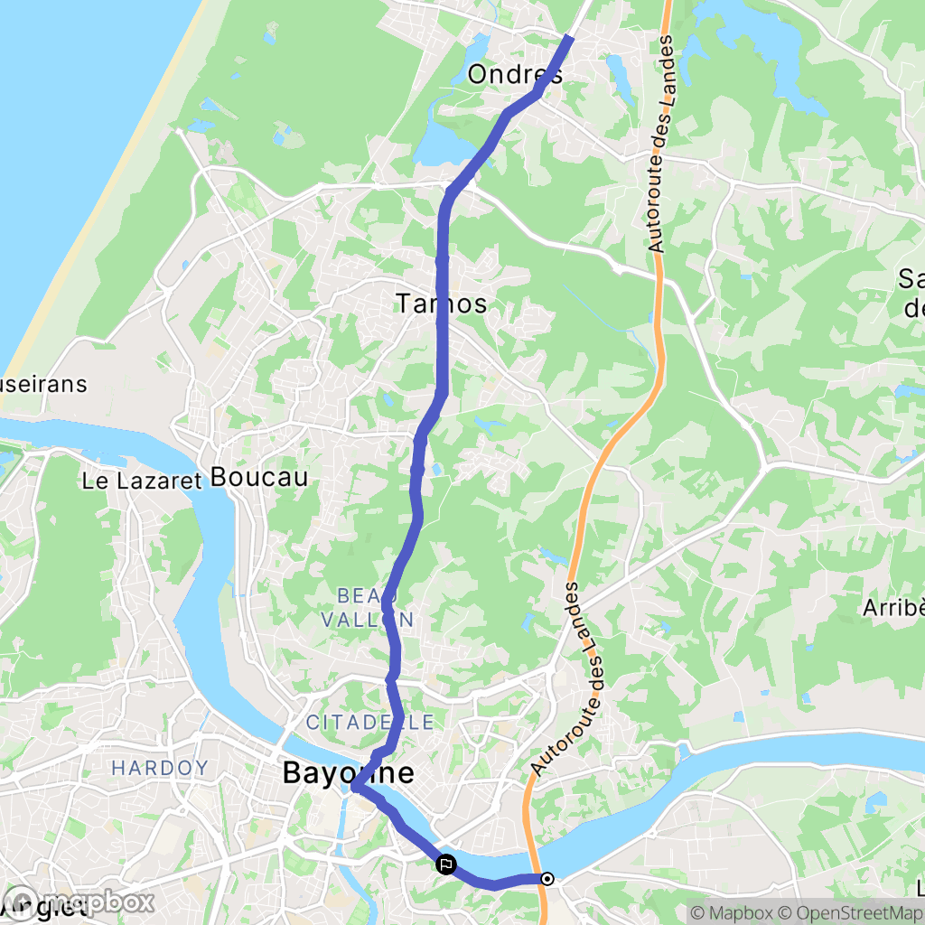 Bayonne : carte du parcours de randonnée - France