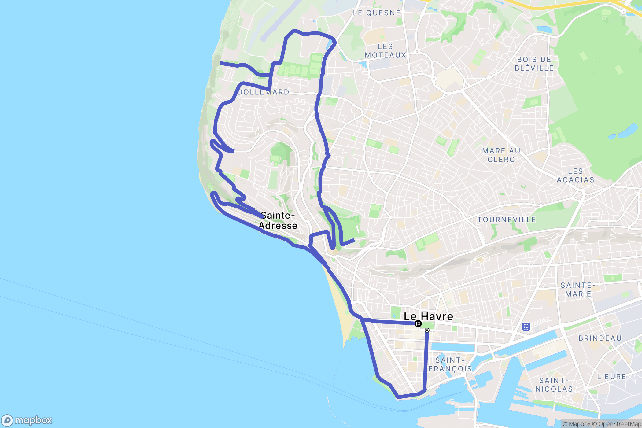 Le Havre : carte du parcours de randonnée - France