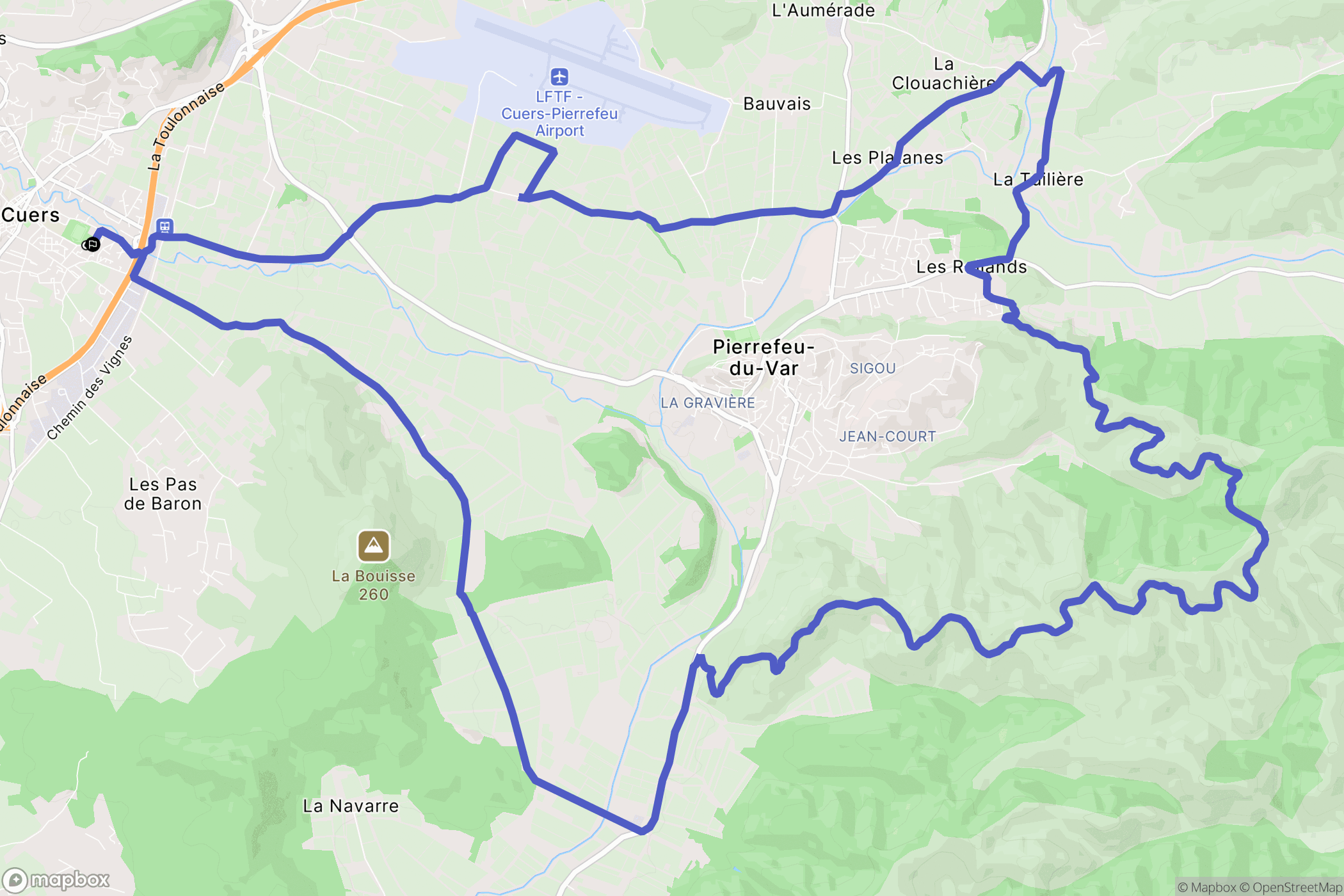 Cuers : carte du parcours de randonnée - France