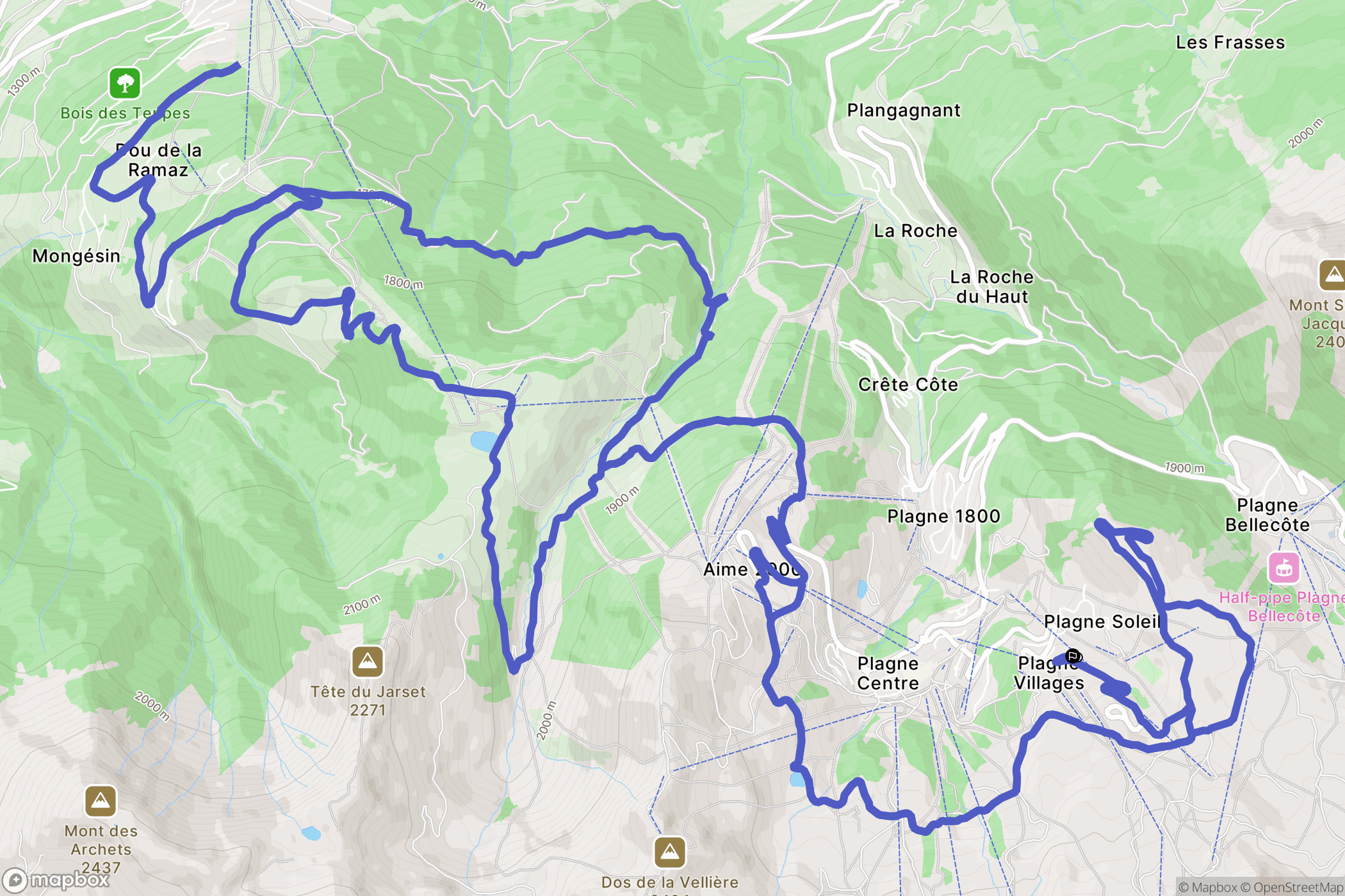 La Plagne-Tarentaise : carte du parcours de randonnée - France
