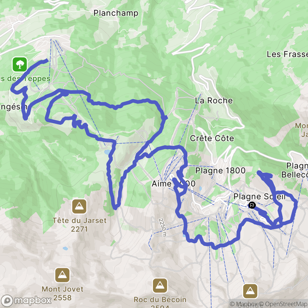 La Plagne-Tarentaise : carte du parcours de randonnée - France