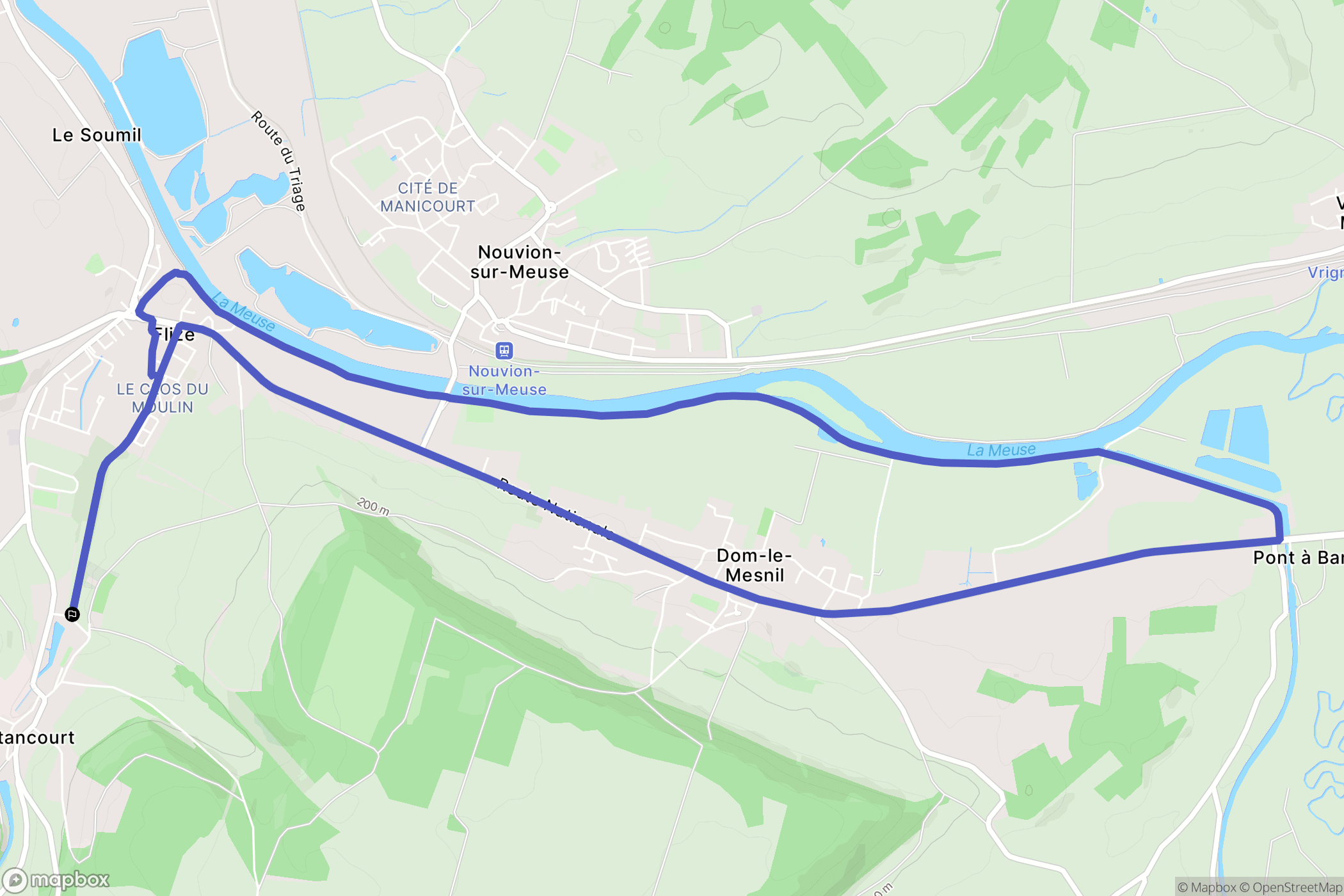 Flize : carte du parcours de randonnée - France