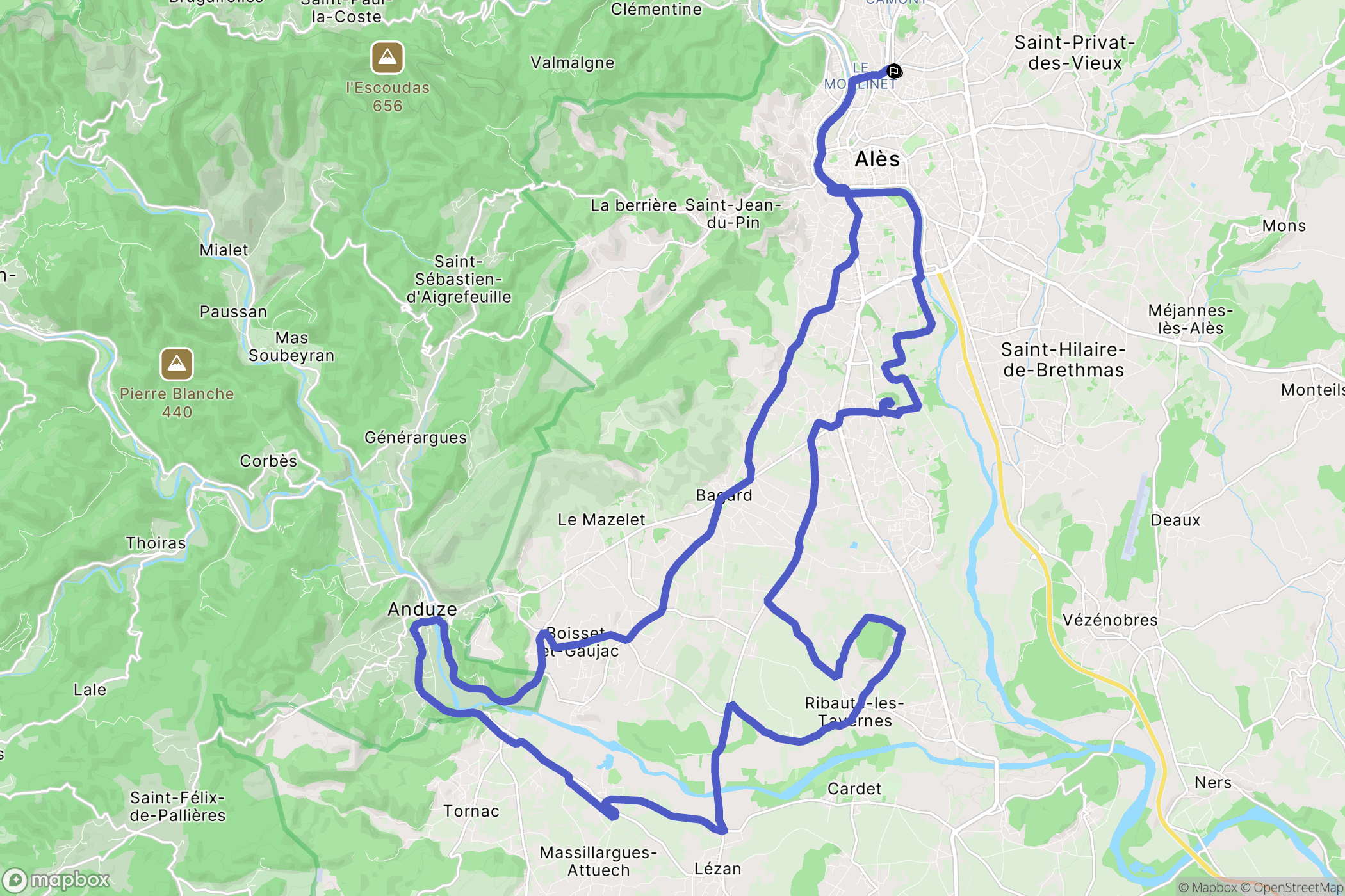 Alès : carte du parcours de randonnée - France